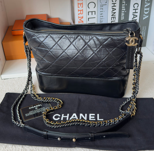 Chanel Black Calfskin Leather Medium Gabrielle Hobo Bag