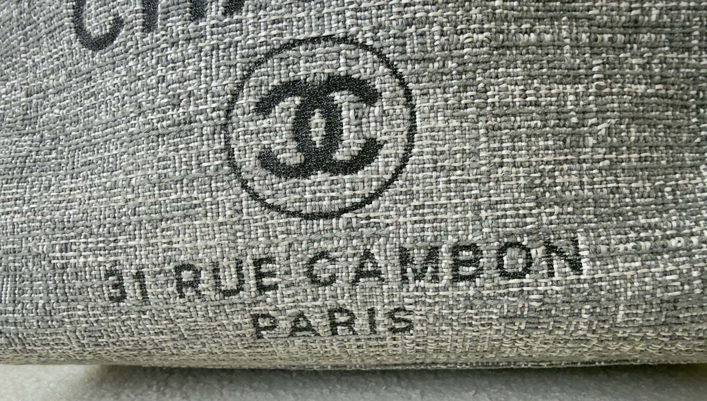Chanel Woven Straw Raffia Small Deauville Tote Grey