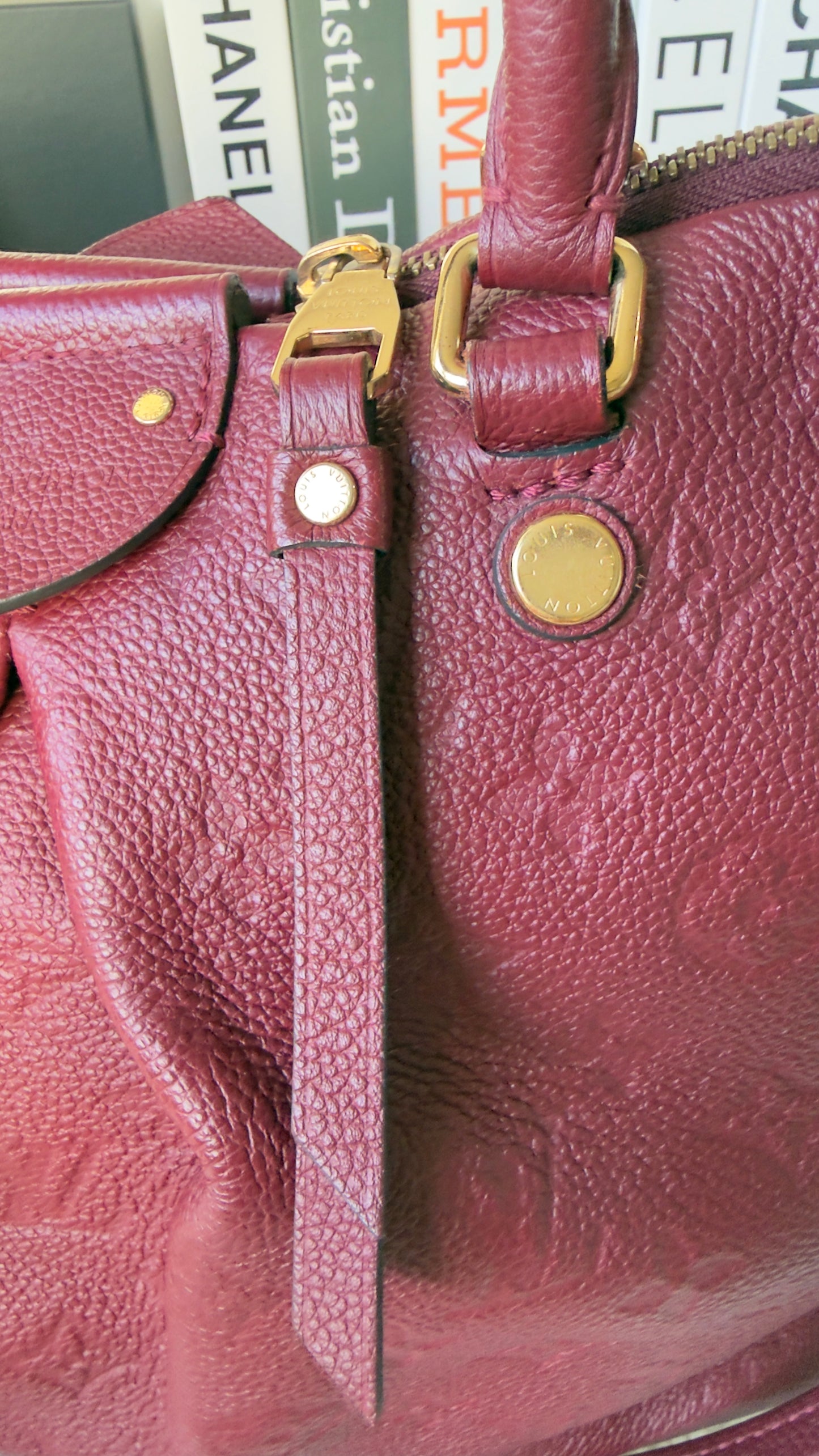 MAZARINE MM RED/BURGUNDY EMPREINTE HAND & SHOULDER BAG