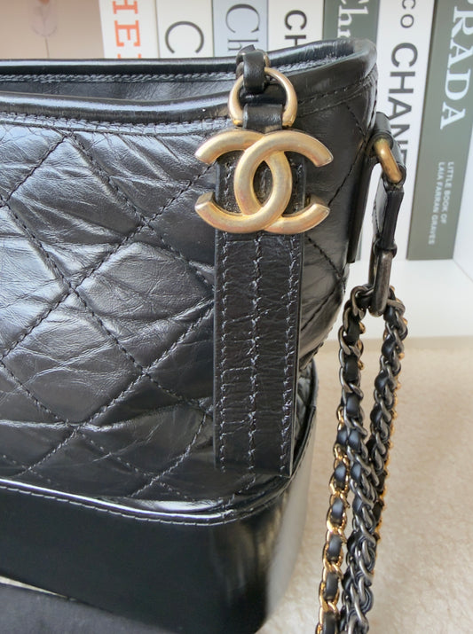 Chanel Black Calfskin Leather Medium Gabrielle Hobo Bag