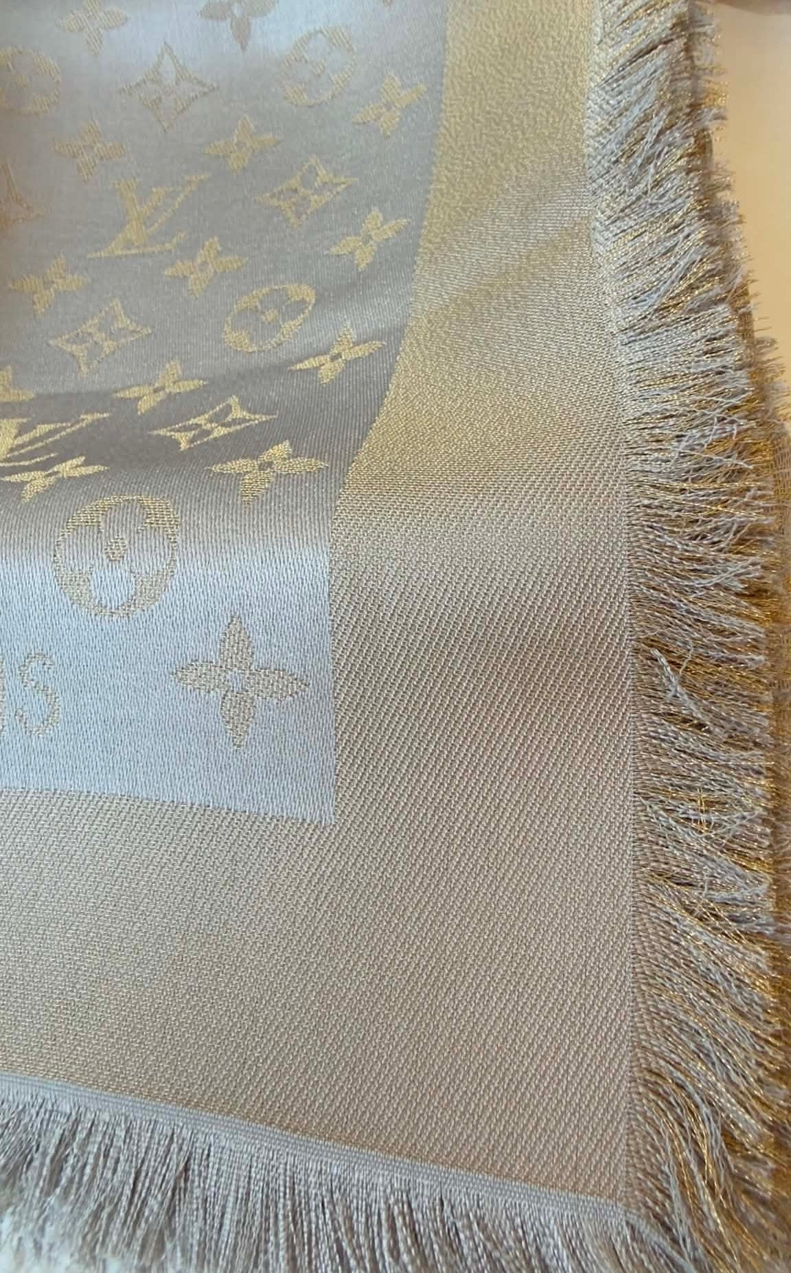 BRAND NEW MONOGRAM SHAWL SHINE/GREIGE