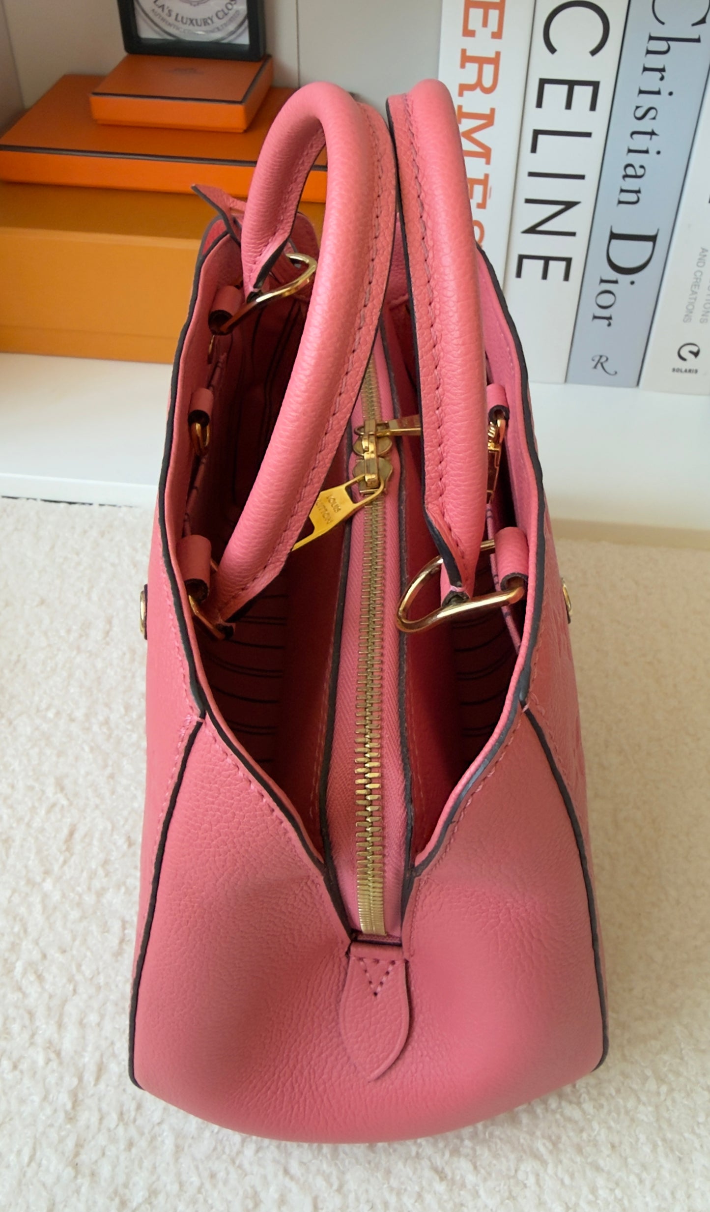 MONTAIGNE BB PINK CHERRY BLOSSOM MNG EMBOSSED CALFSKIN LEATHER