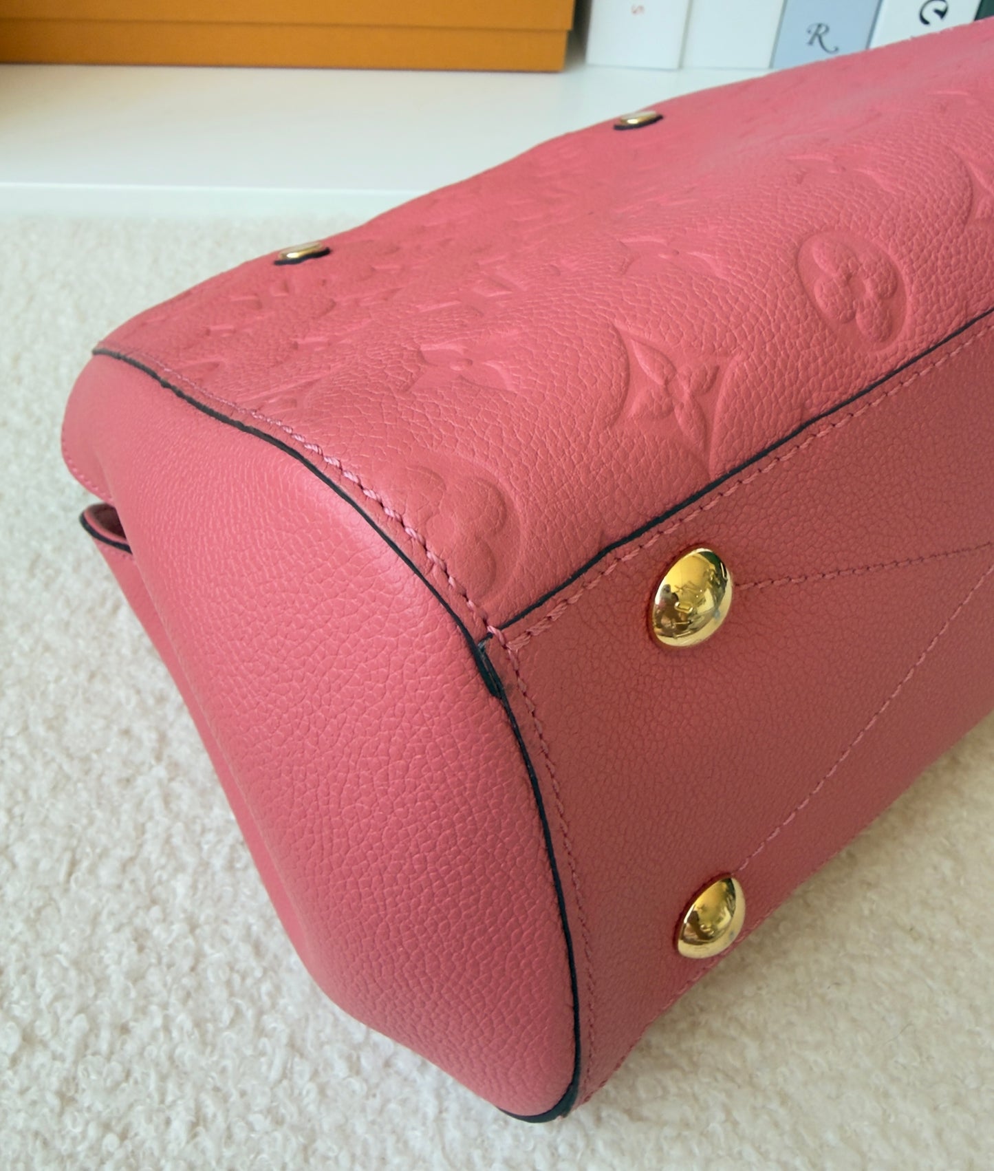 MONTAIGNE BB PINK CHERRY BLOSSOM MNG EMBOSSED CALFSKIN LEATHER