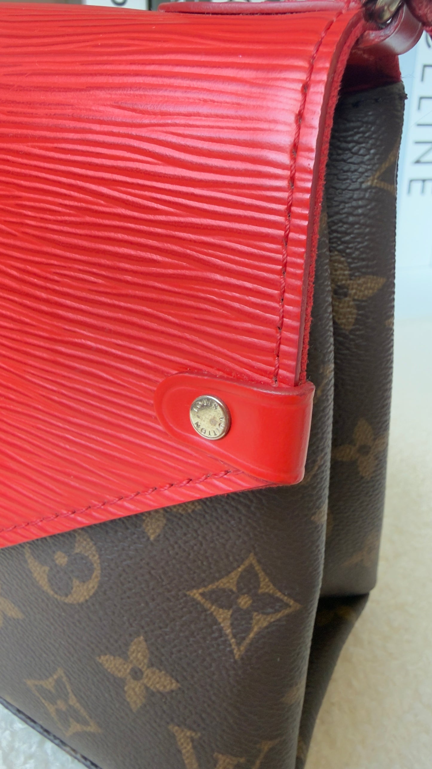 ST’MICHEL COQUELICOT RED EPI LEATHER MNG CANVAS BAG