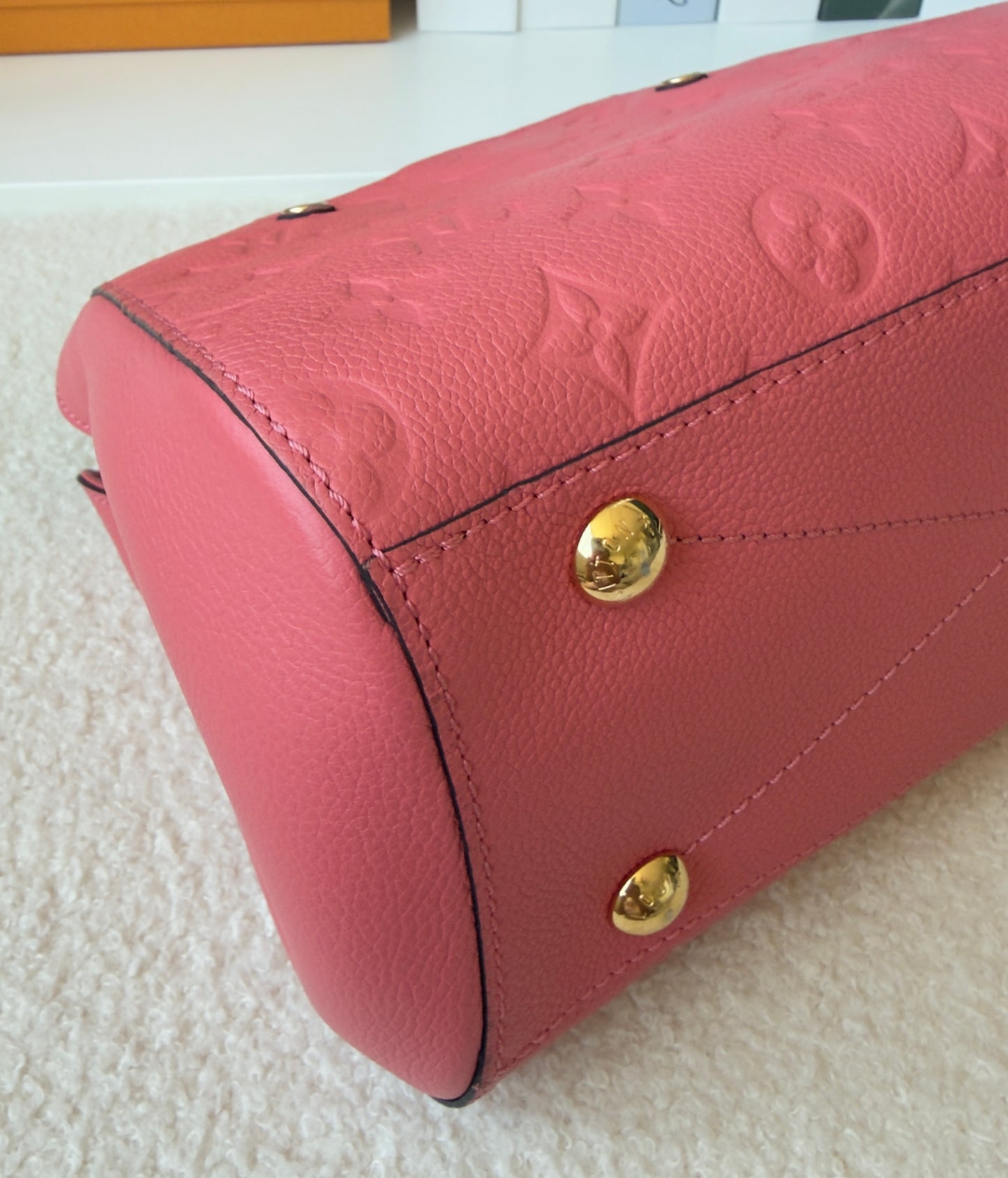MONTAIGNE BB PINK CHERRY BLOSSOM MNG EMBOSSED CALFSKIN LEATHER