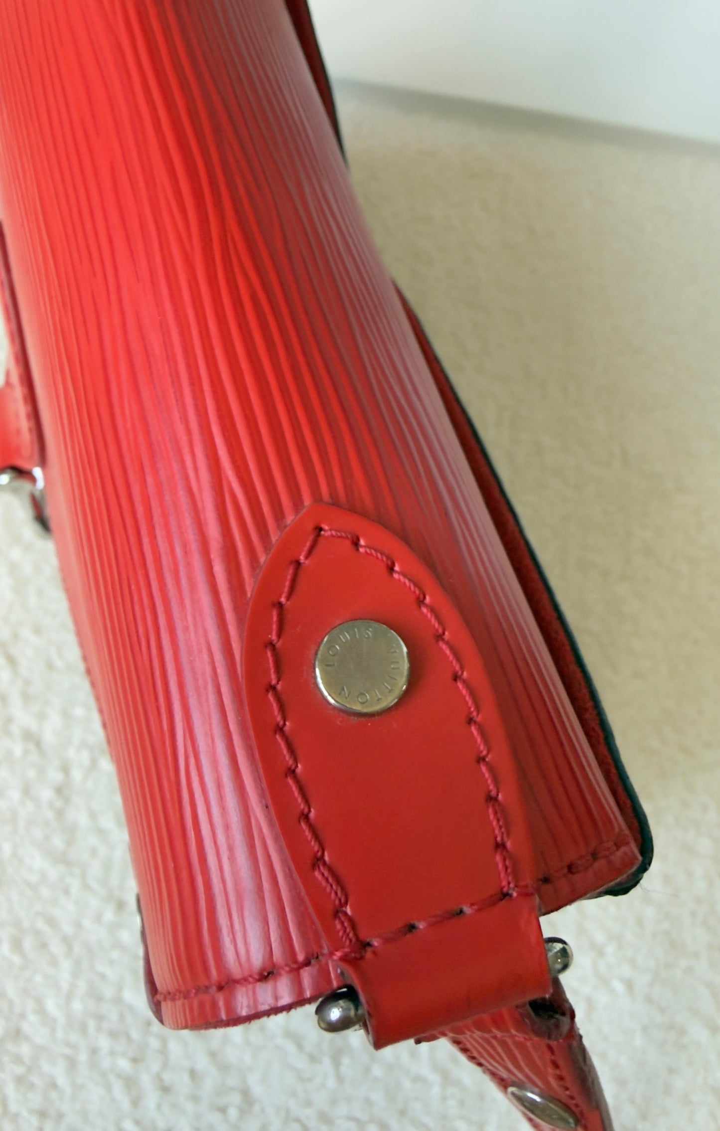 ST’MICHEL COQUELICOT RED EPI LEATHER MNG CANVAS BAG