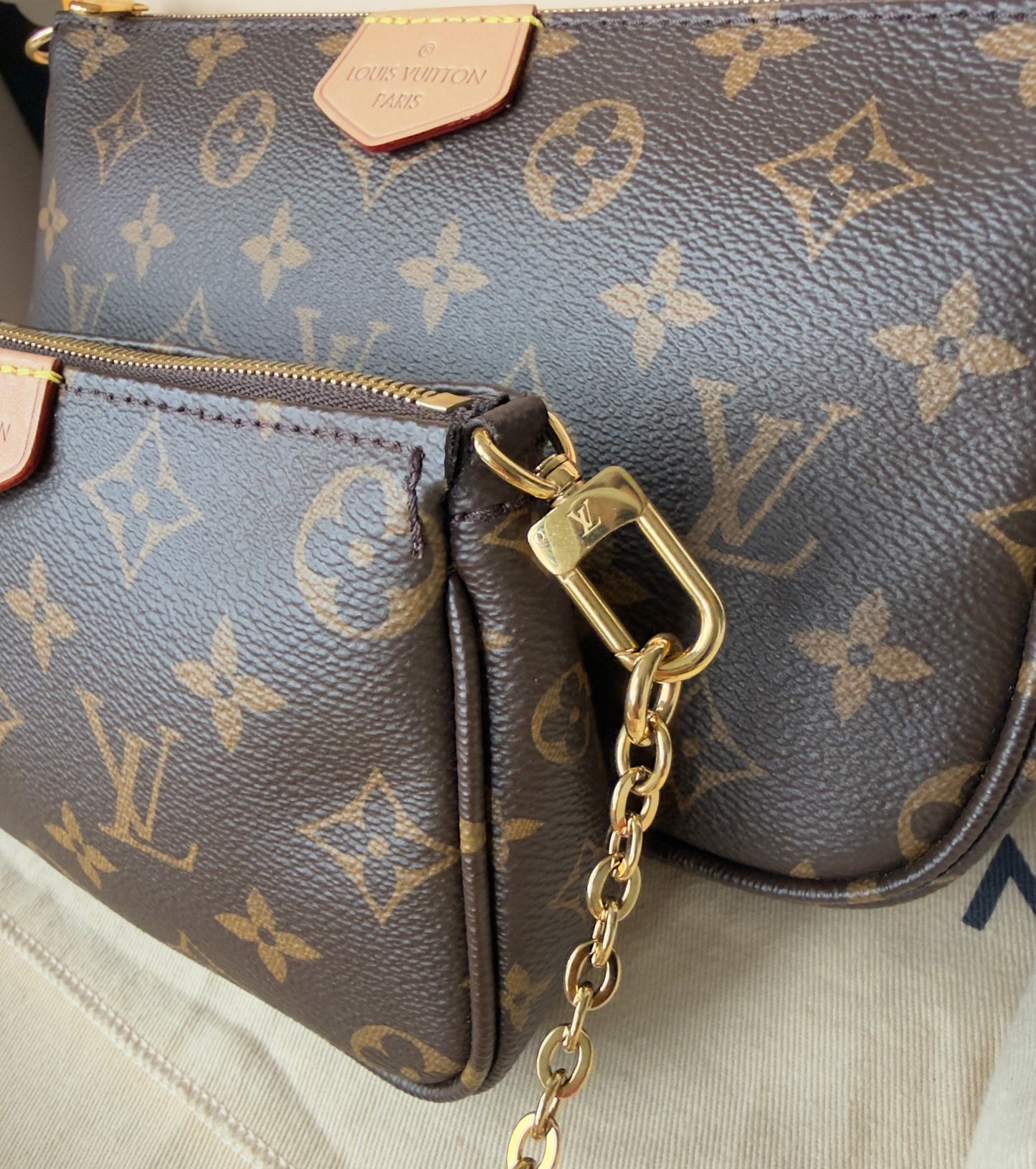 LIKE NEW MULTI POCHETTE ACCESSORIES KHAKI MONOGRAM