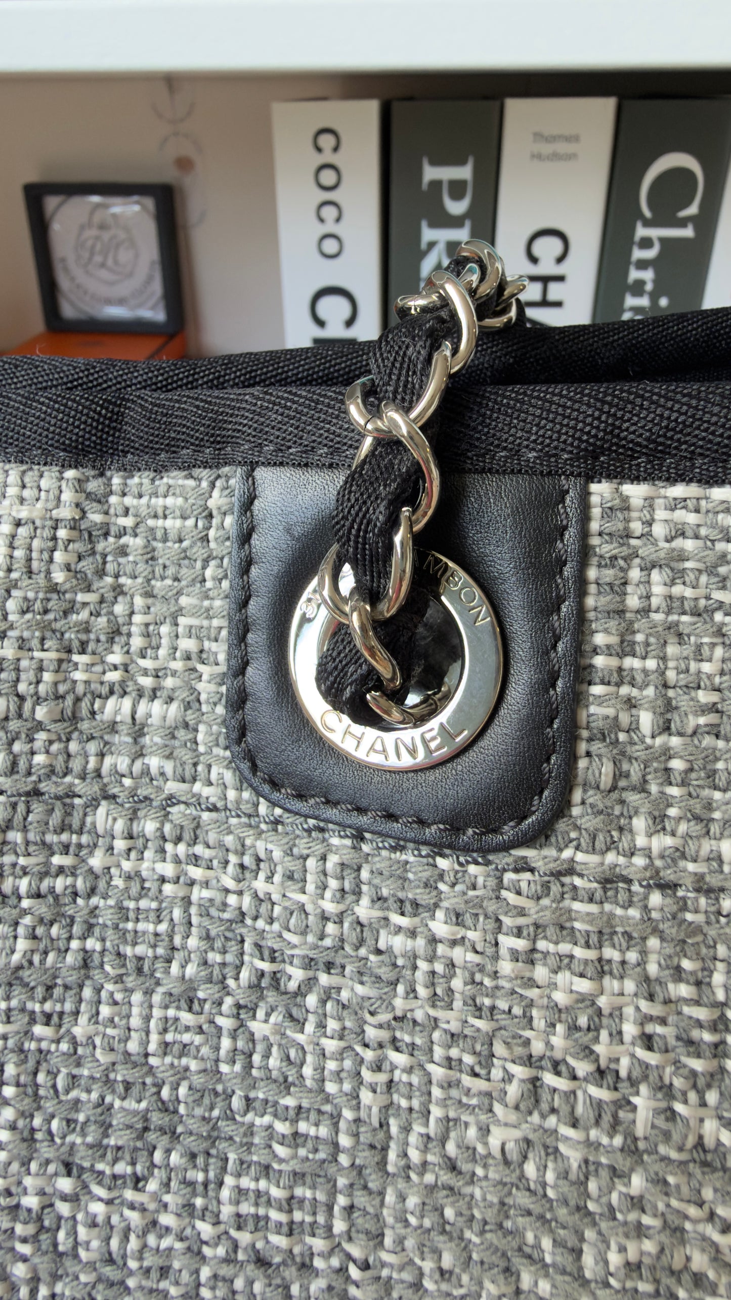 Chanel Woven Straw Raffia Small Deauville Tote Grey