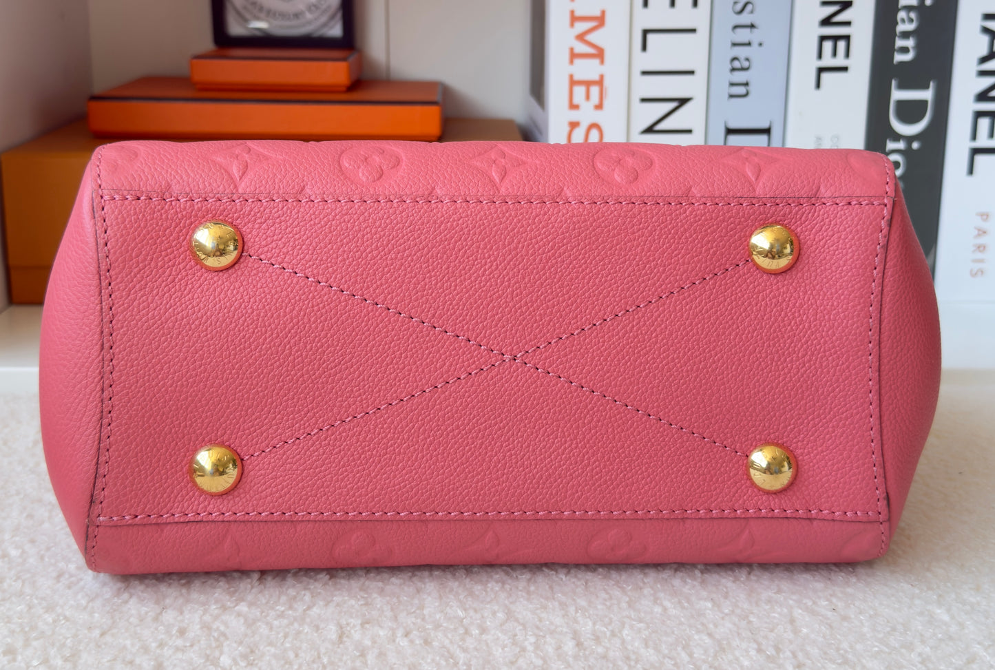 MONTAIGNE BB PINK CHERRY BLOSSOM MNG EMBOSSED CALFSKIN LEATHER