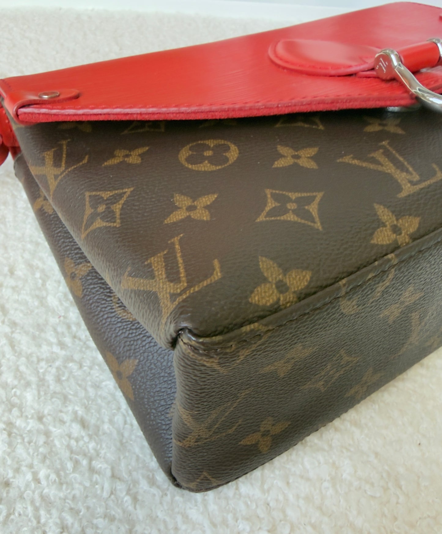 ST’MICHEL COQUELICOT RED EPI LEATHER MNG CANVAS BAG