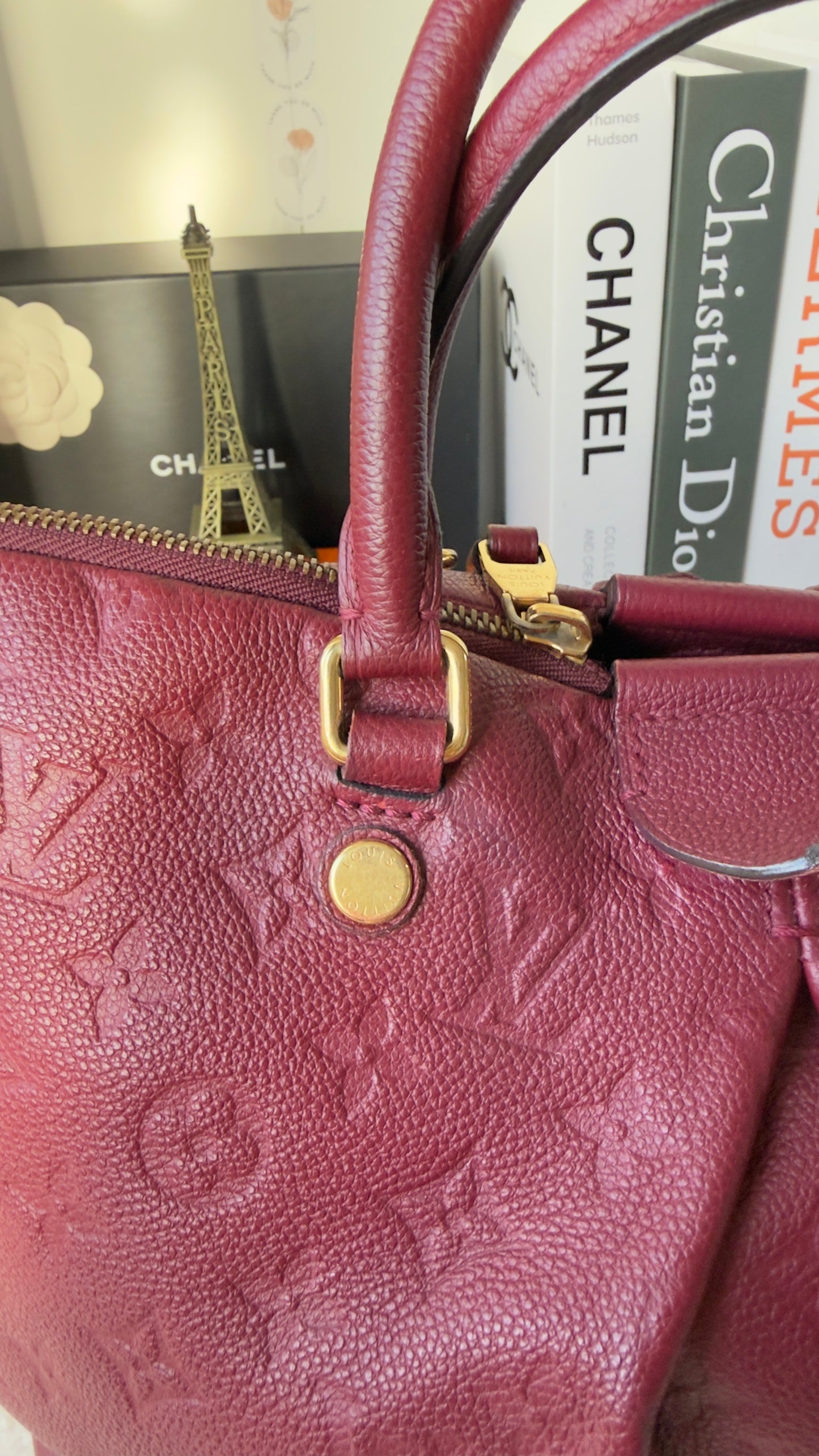 MAZARINE MM RED/BURGUNDY EMPREINTE HAND & SHOULDER BAG