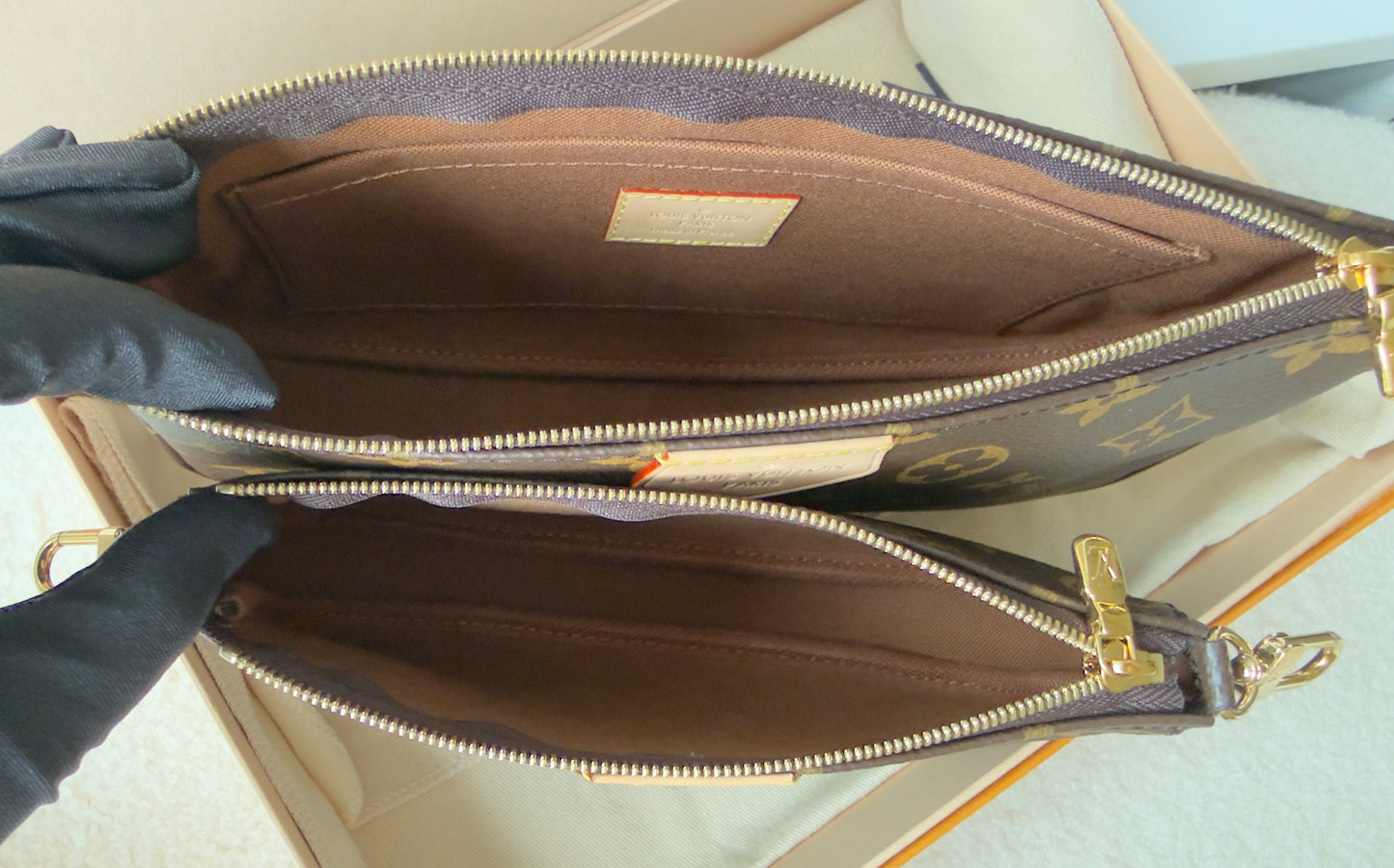 LIKE NEW MULTI POCHETTE ACCESSORIES KHAKI MONOGRAM