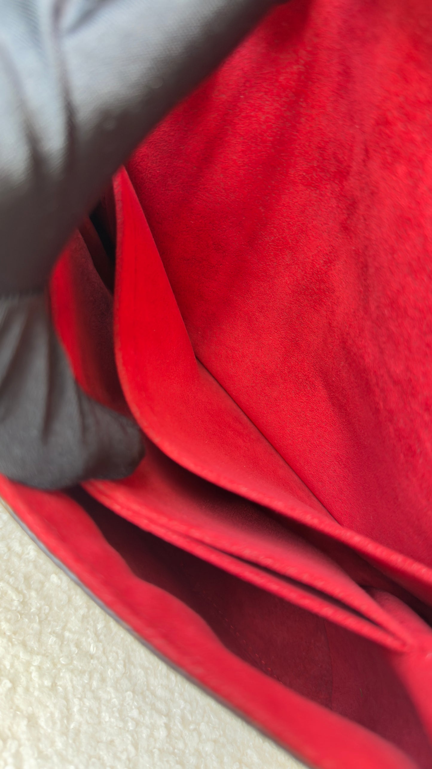 ST’MICHEL COQUELICOT RED EPI LEATHER MNG CANVAS BAG