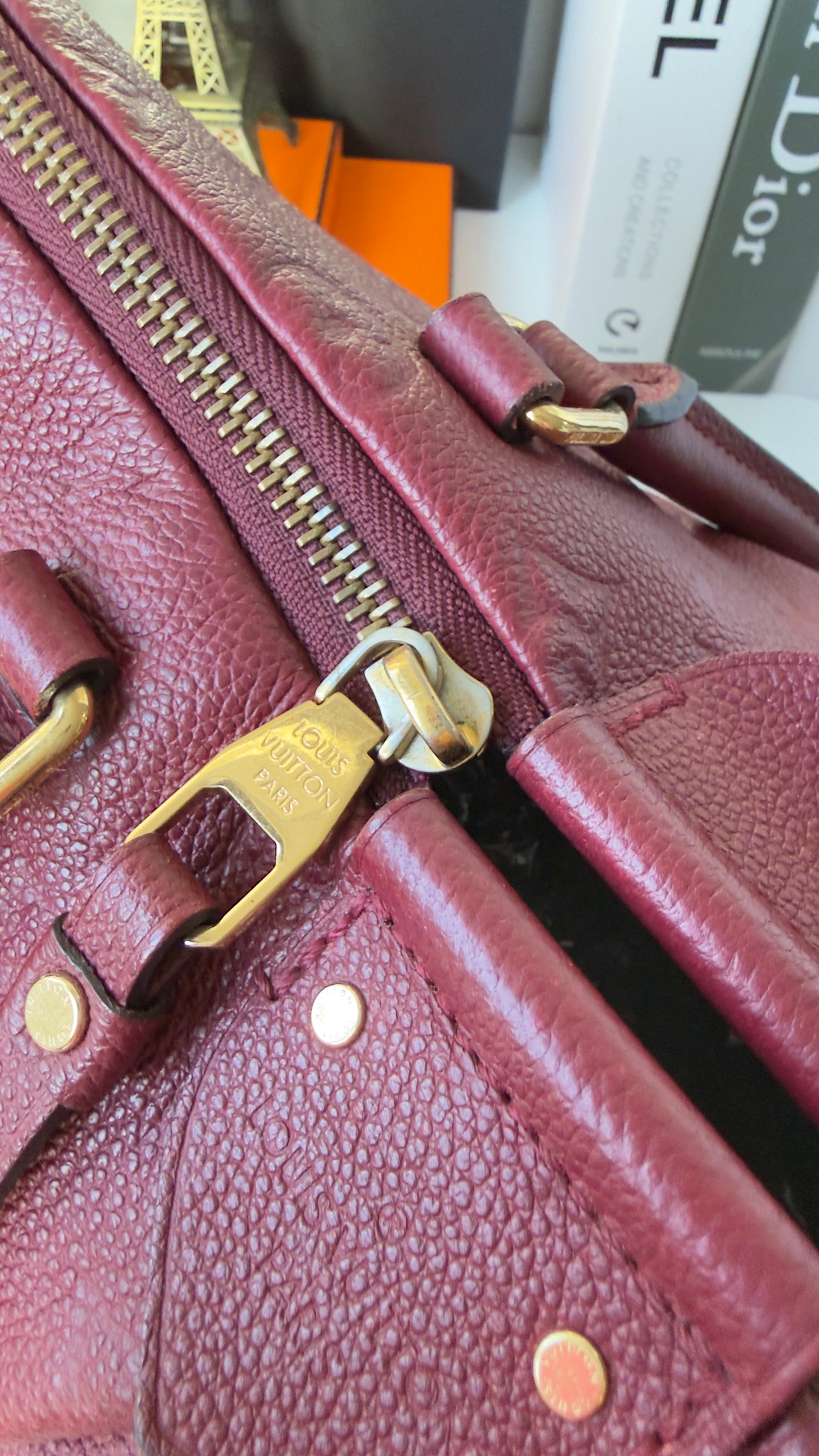 MAZARINE MM RED/BURGUNDY EMPREINTE HAND & SHOULDER BAG