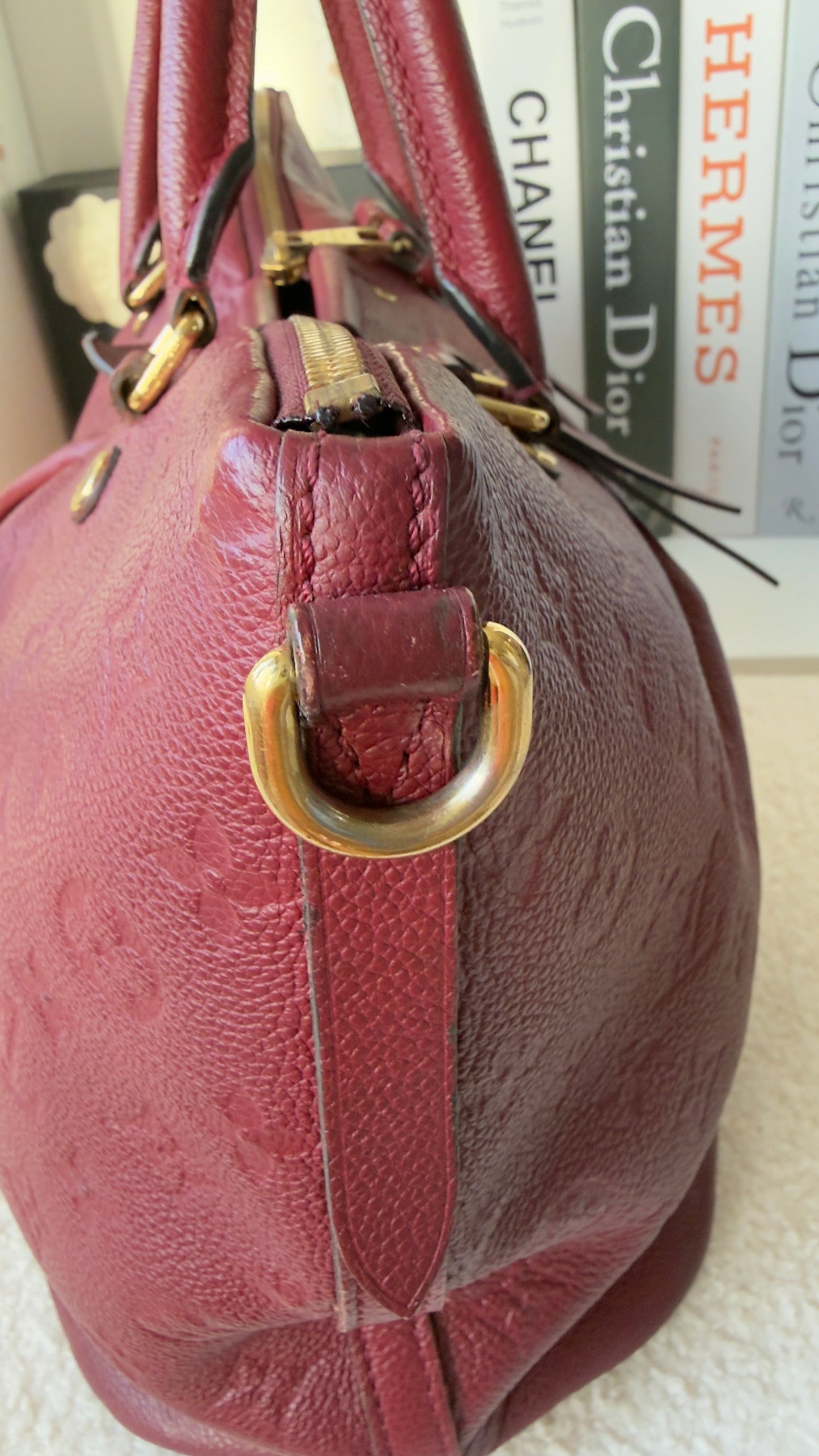 MAZARINE MM RED/BURGUNDY EMPREINTE HAND & SHOULDER BAG