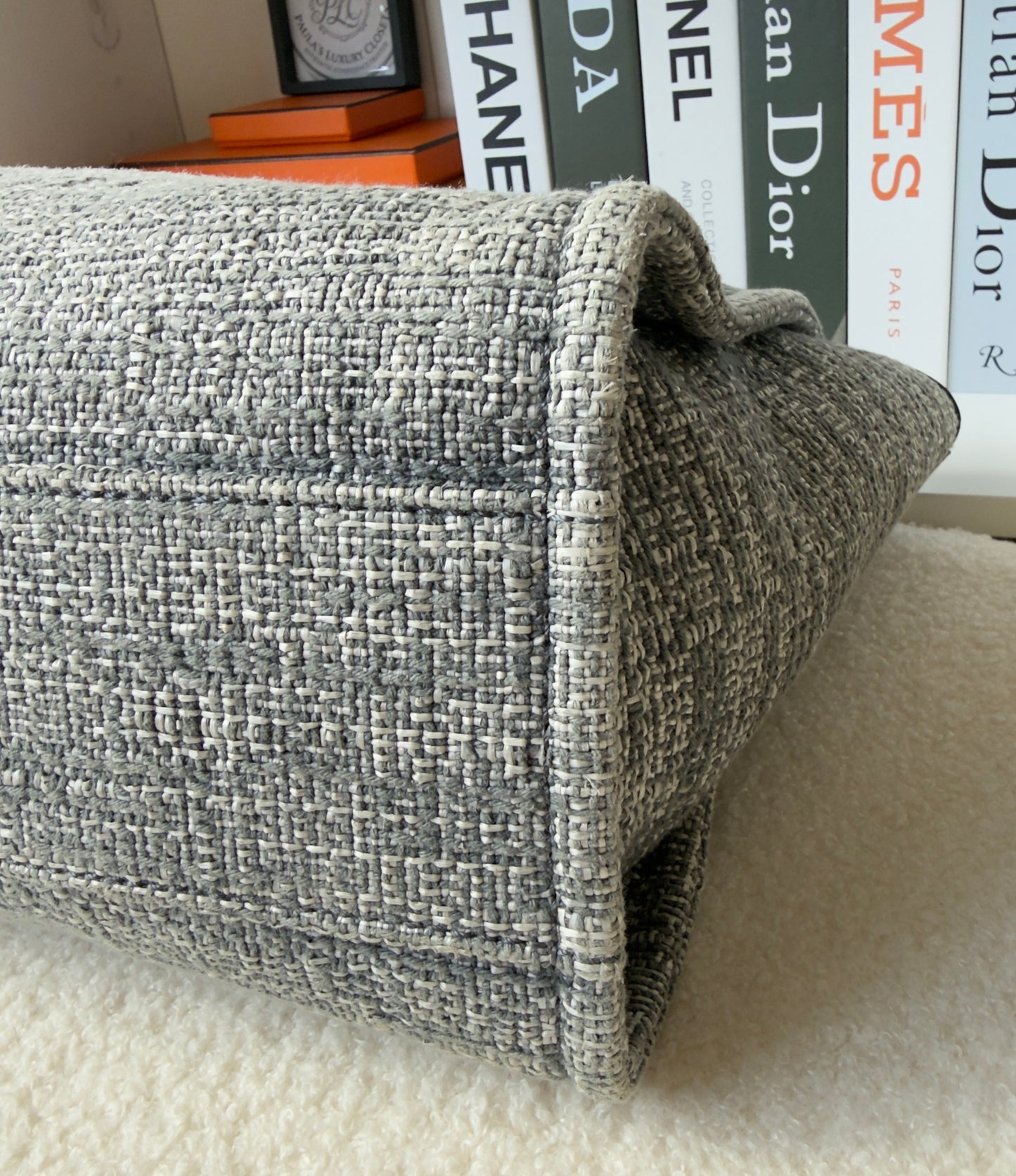Chanel Woven Straw Raffia Small Deauville Tote Grey