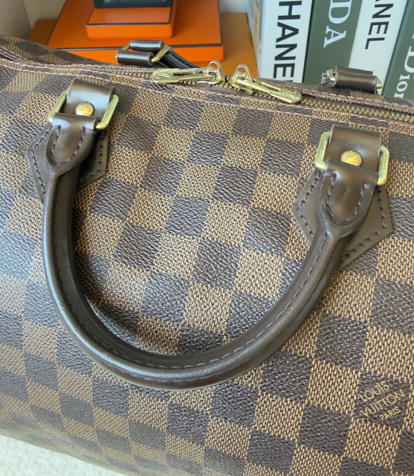 SPEEDY 35 BANDOULIER DAMIER EBENE BAG