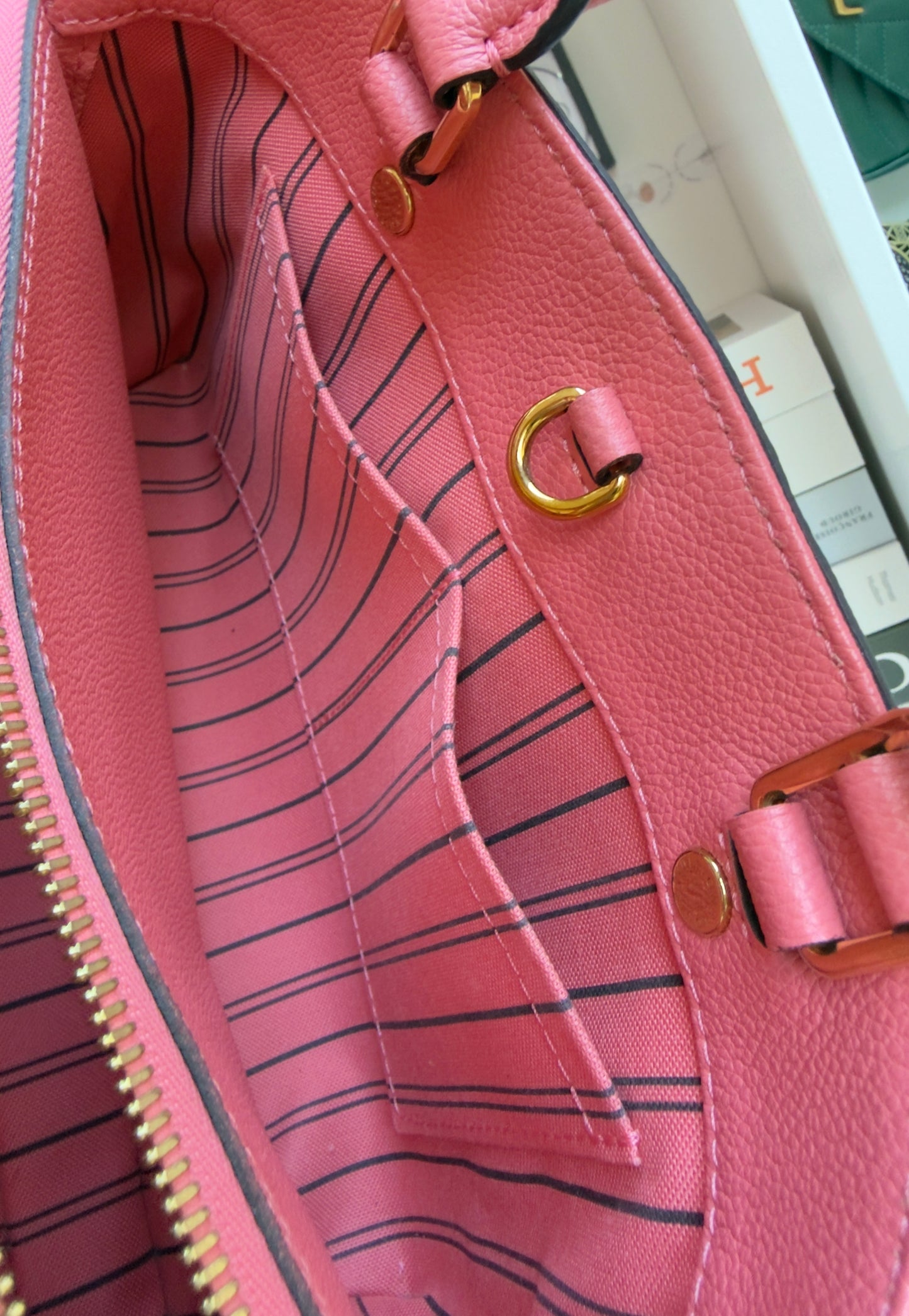 MONTAIGNE BB PINK CHERRY BLOSSOM MNG EMBOSSED CALFSKIN LEATHER
