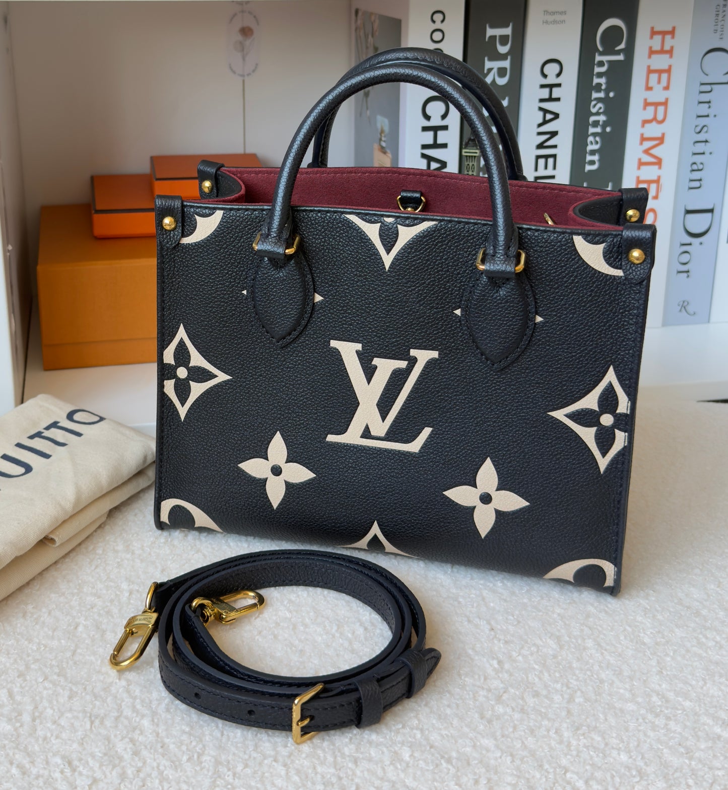 ONTHEGO PM BLACK/BEIGE EMPREINTE BAG