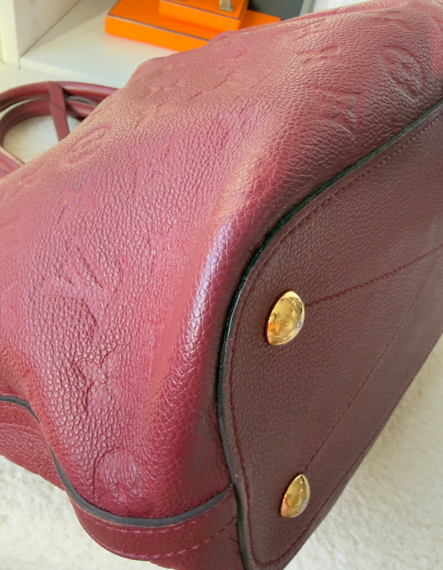 MAZARINE MM RED/BURGUNDY EMPREINTE HAND & SHOULDER BAG