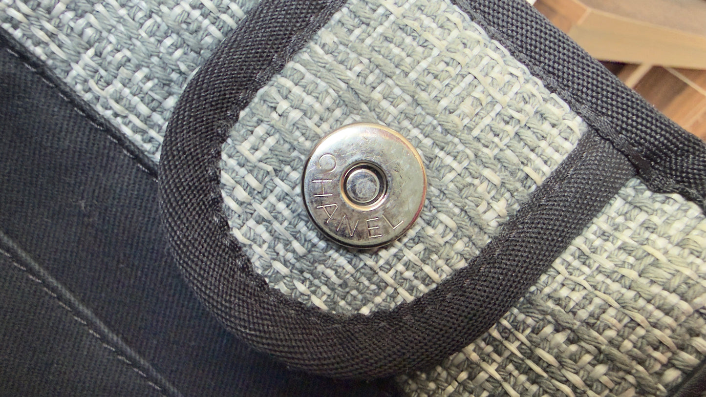 Chanel Woven Straw Raffia Small Deauville Tote Grey