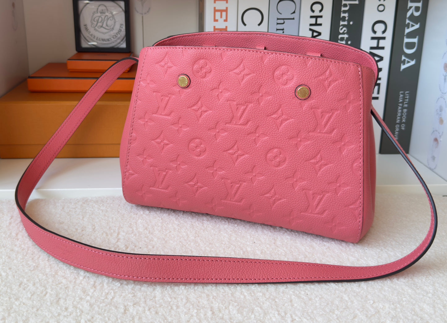 MONTAIGNE BB PINK CHERRY BLOSSOM MNG EMBOSSED CALFSKIN LEATHER