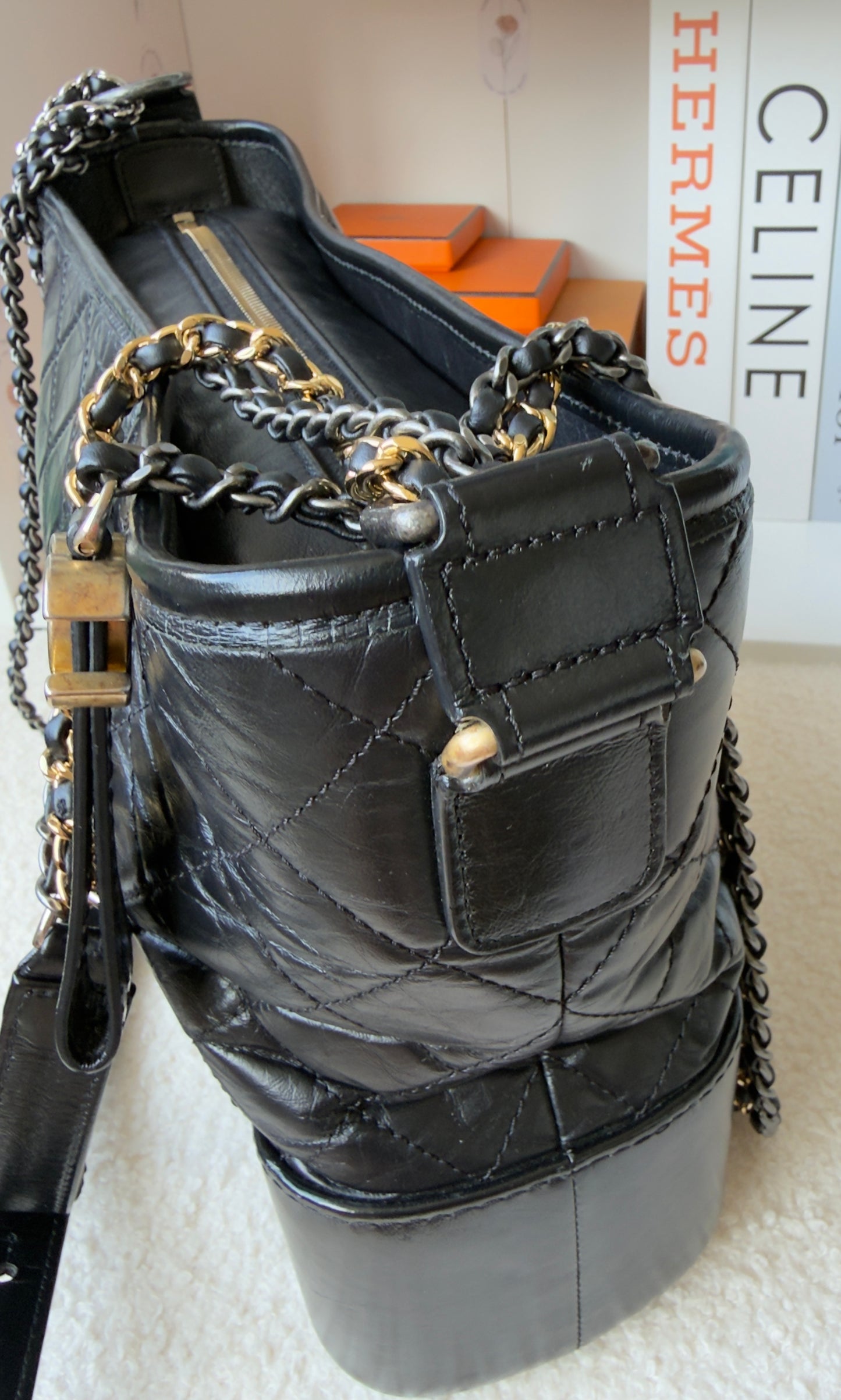 Chanel Black Calfskin Leather Medium Gabrielle Hobo Bag