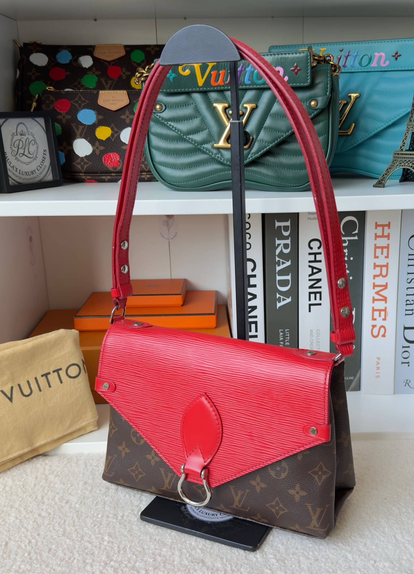 ST’MICHEL COQUELICOT RED EPI LEATHER MNG CANVAS BAG