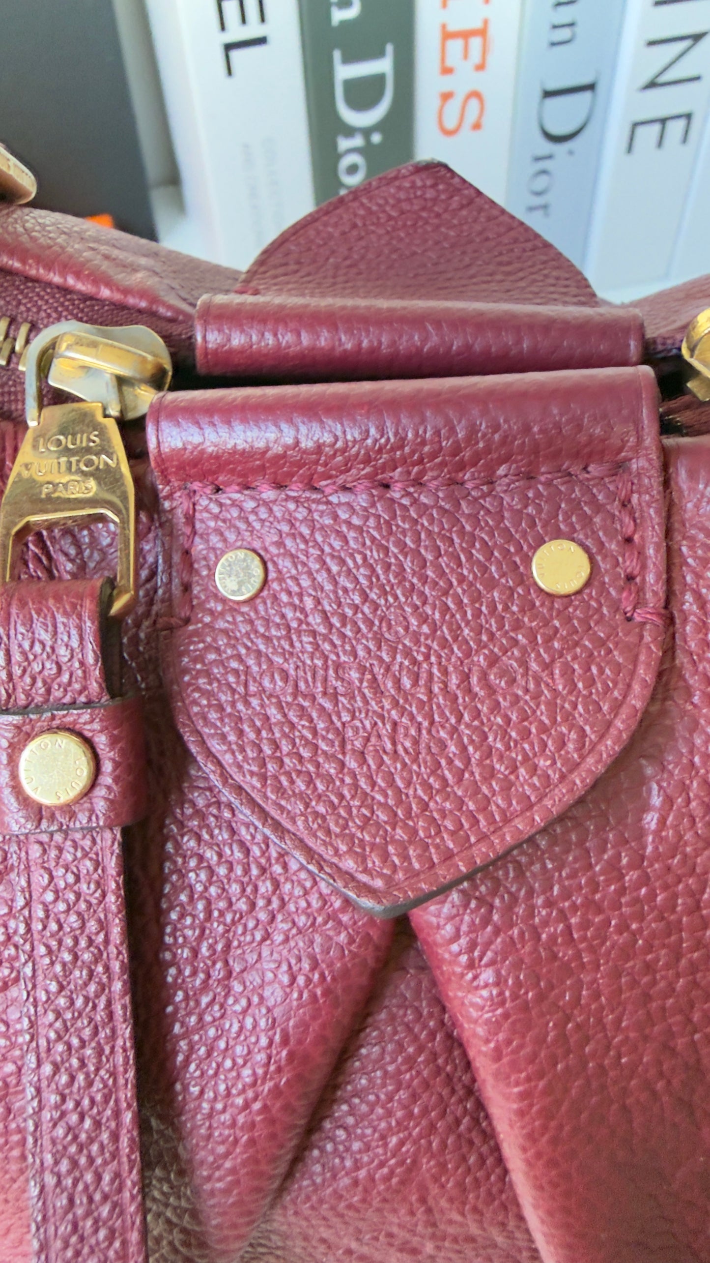 MAZARINE MM RED/BURGUNDY EMPREINTE HAND & SHOULDER BAG