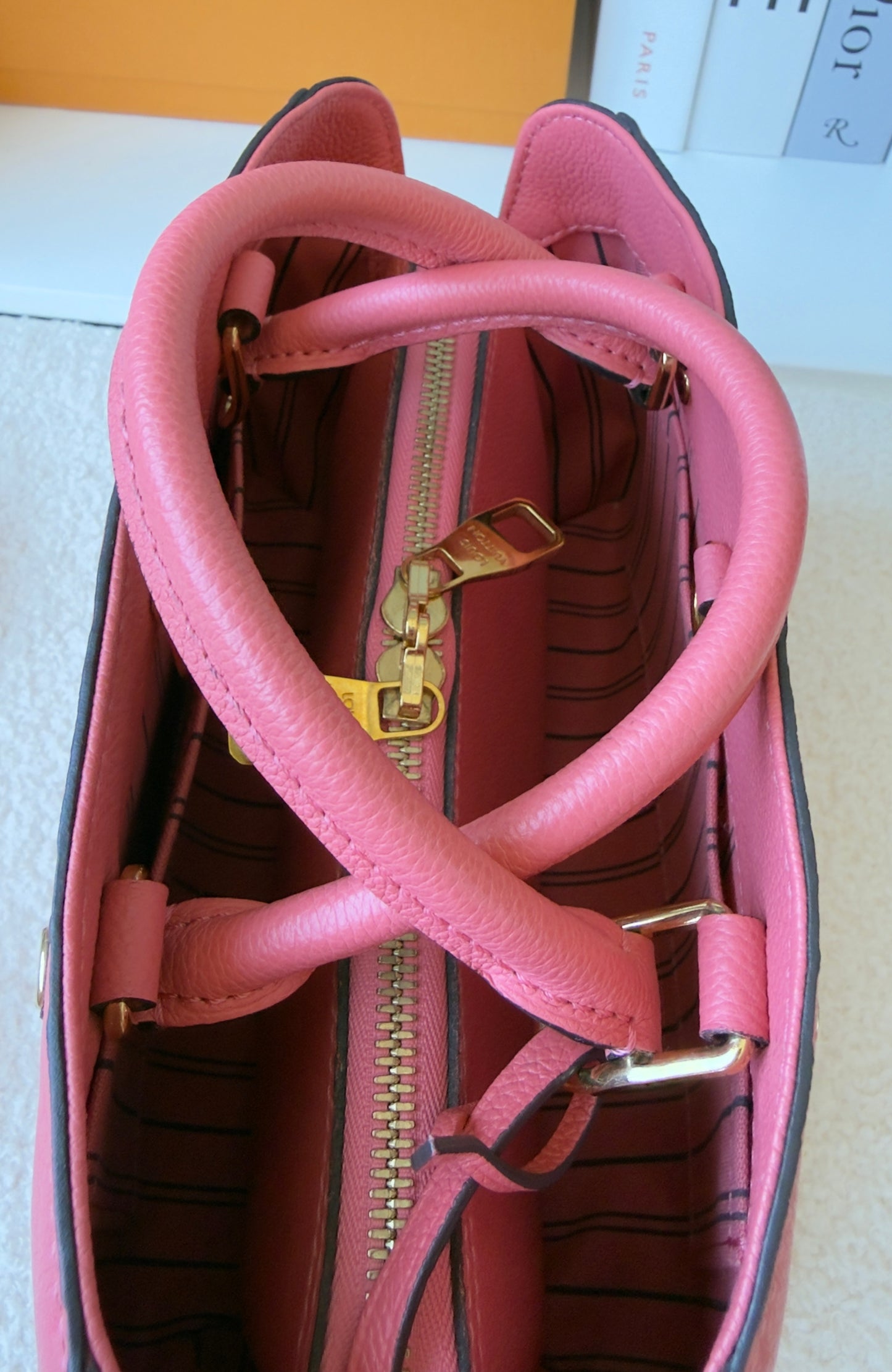 MONTAIGNE BB PINK CHERRY BLOSSOM MNG EMBOSSED CALFSKIN LEATHER