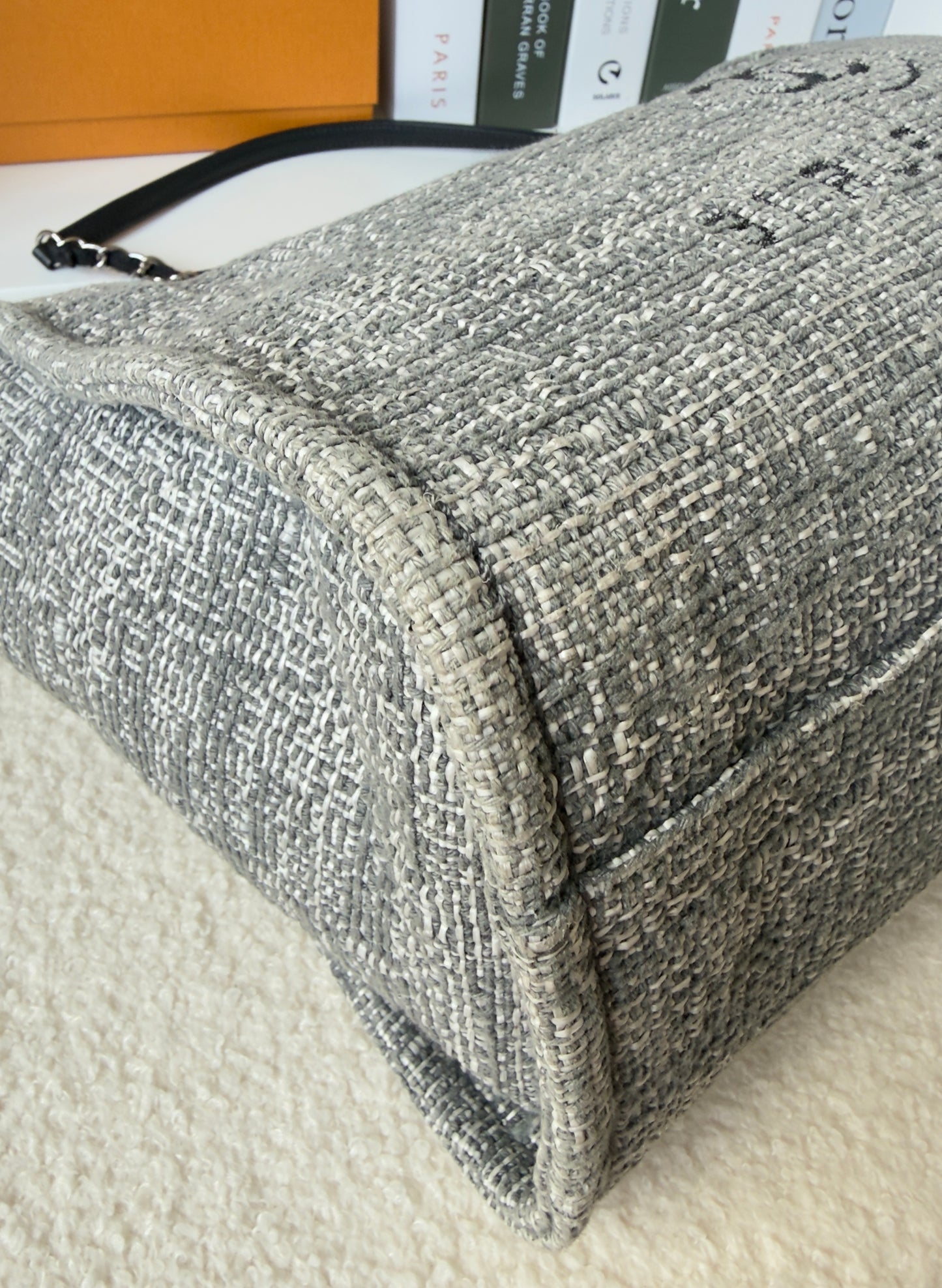 Chanel Woven Straw Raffia Small Deauville Tote Grey