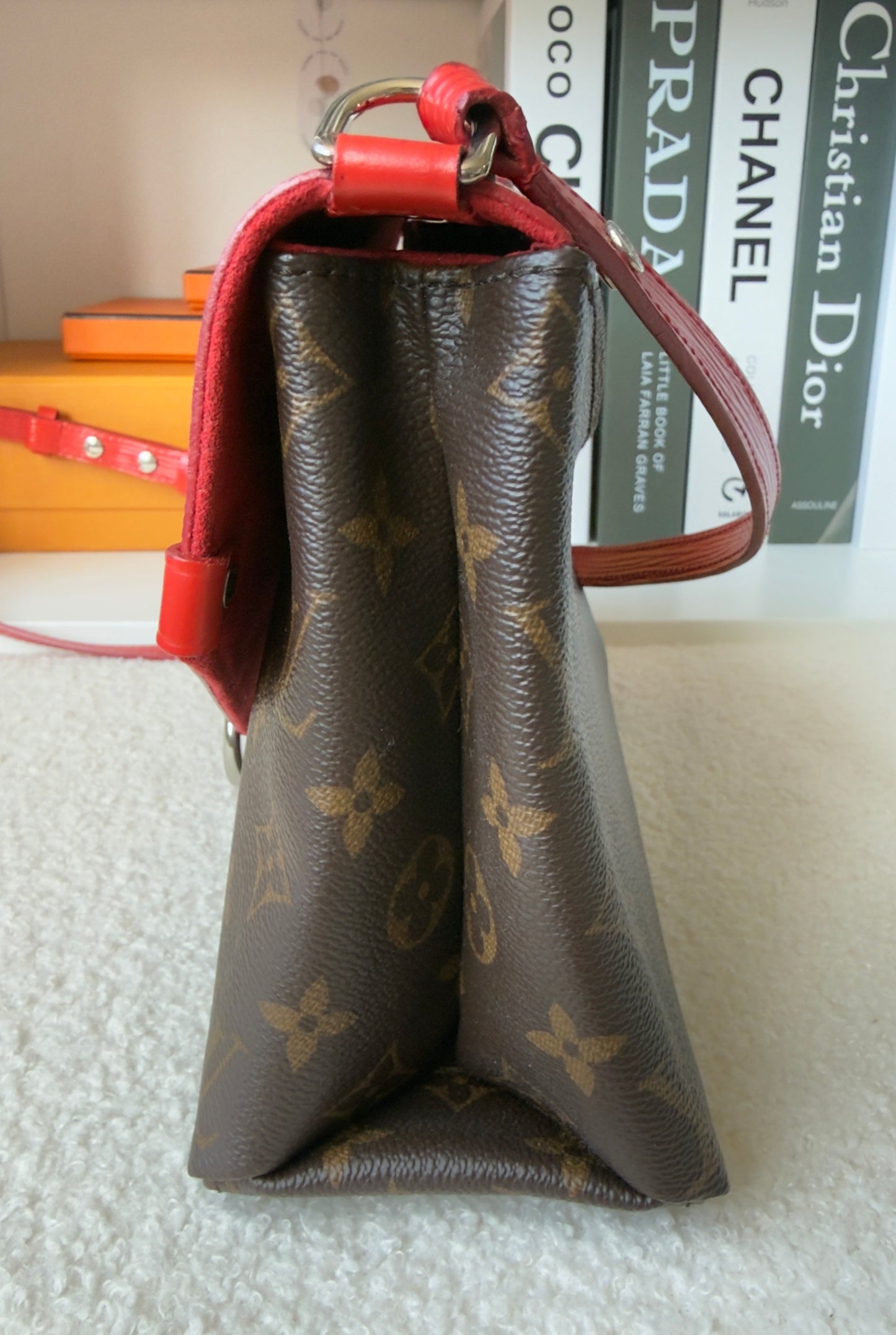 ST’MICHEL COQUELICOT RED EPI LEATHER MNG CANVAS BAG