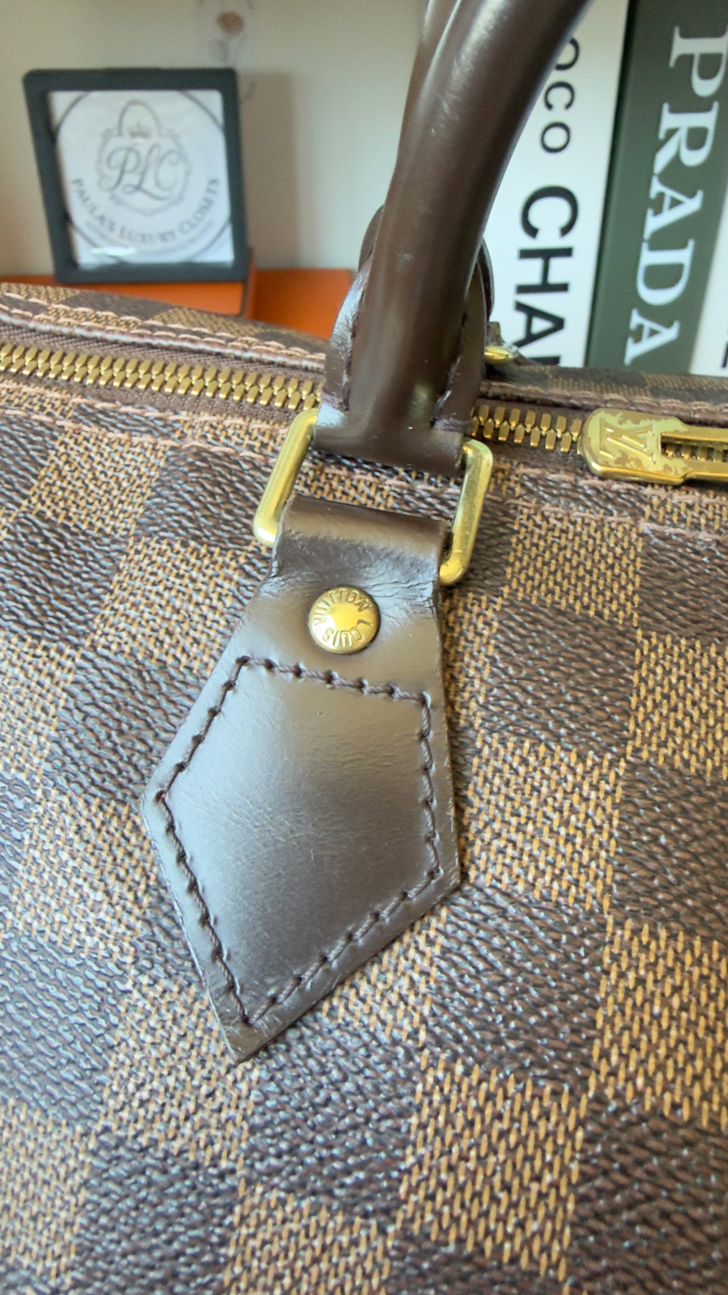 SPEEDY 35 BANDOULIER DAMIER EBENE BAG