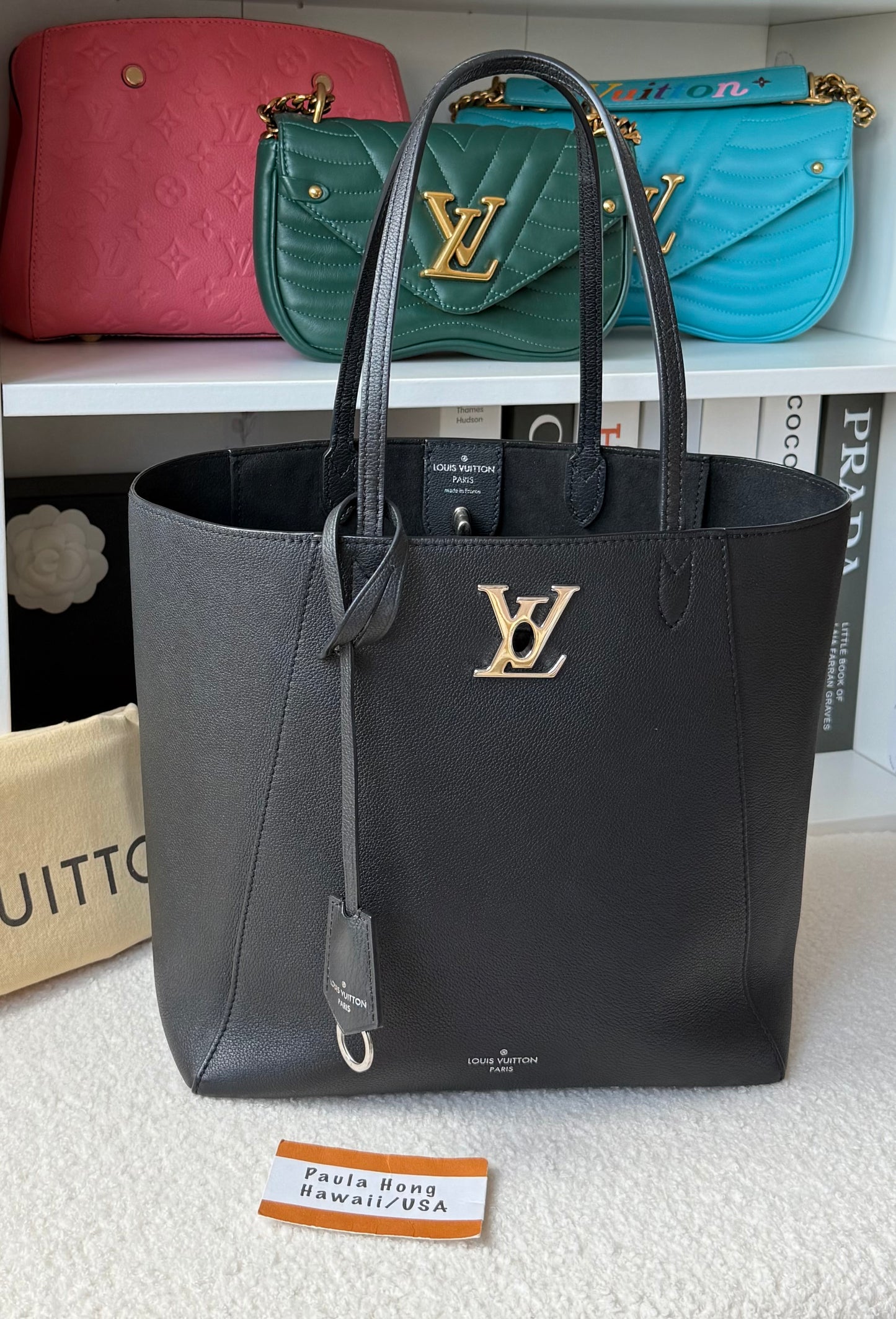 CALFSKIN LOCKME CABAS BLACK LEATHER TOTE BAG