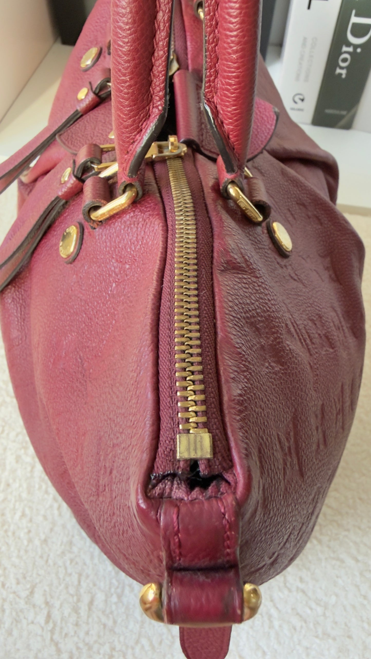 MAZARINE MM RED/BURGUNDY EMPREINTE HAND & SHOULDER BAG