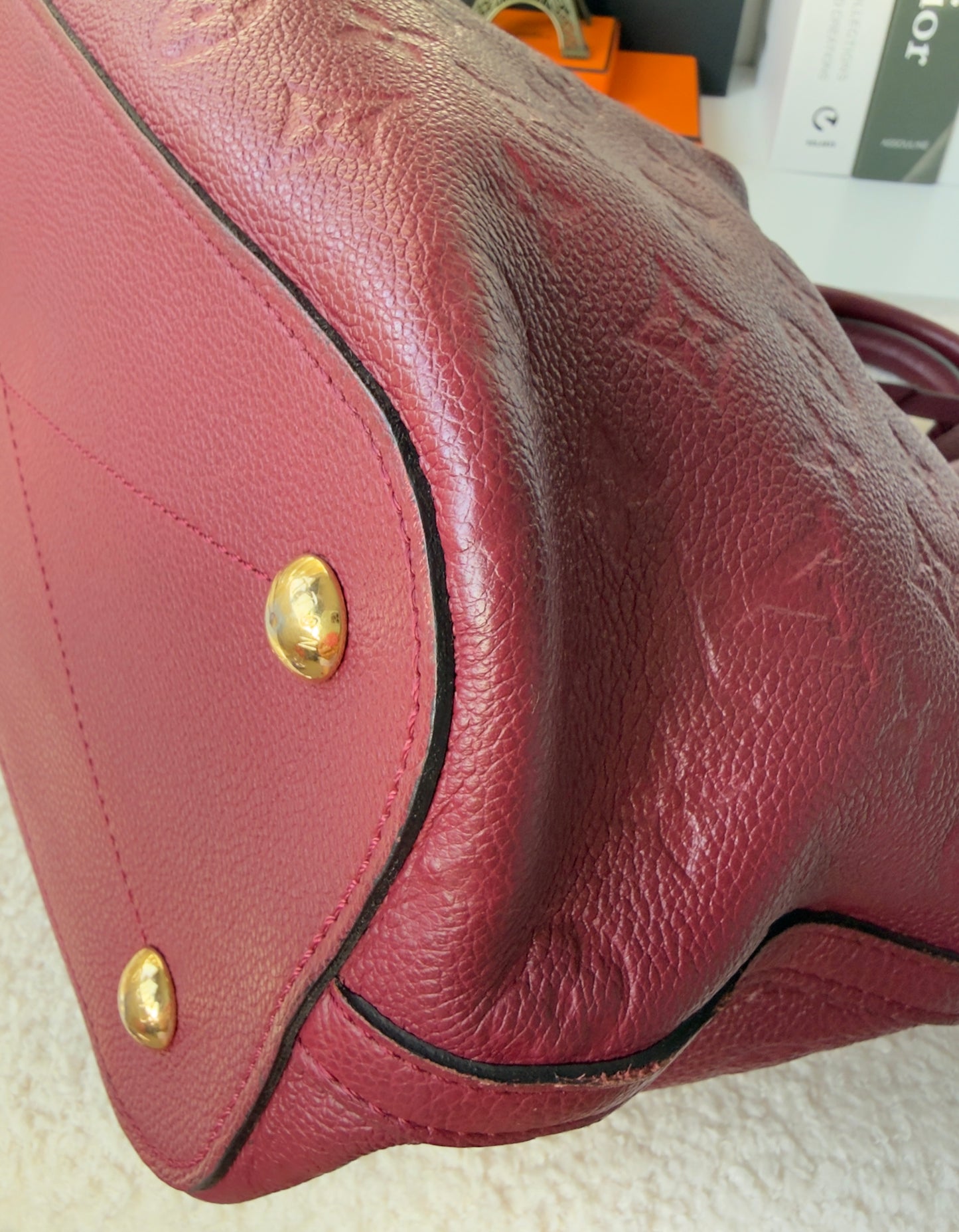 MAZARINE MM RED/BURGUNDY EMPREINTE HAND & SHOULDER BAG