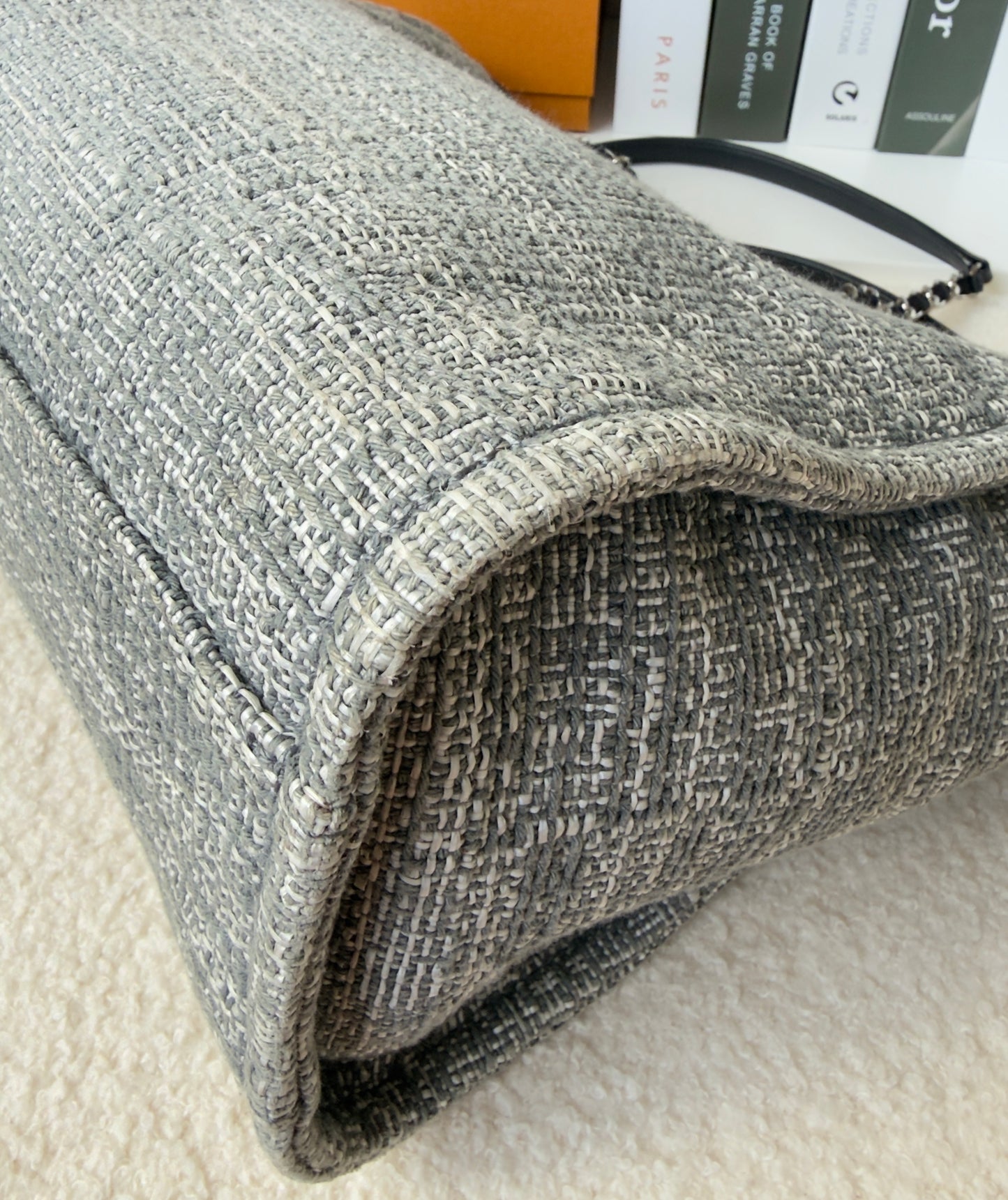 Chanel Woven Straw Raffia Small Deauville Tote Grey