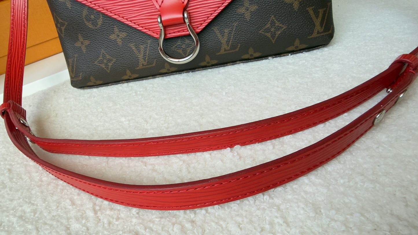 ST’MICHEL COQUELICOT RED EPI LEATHER MNG CANVAS BAG