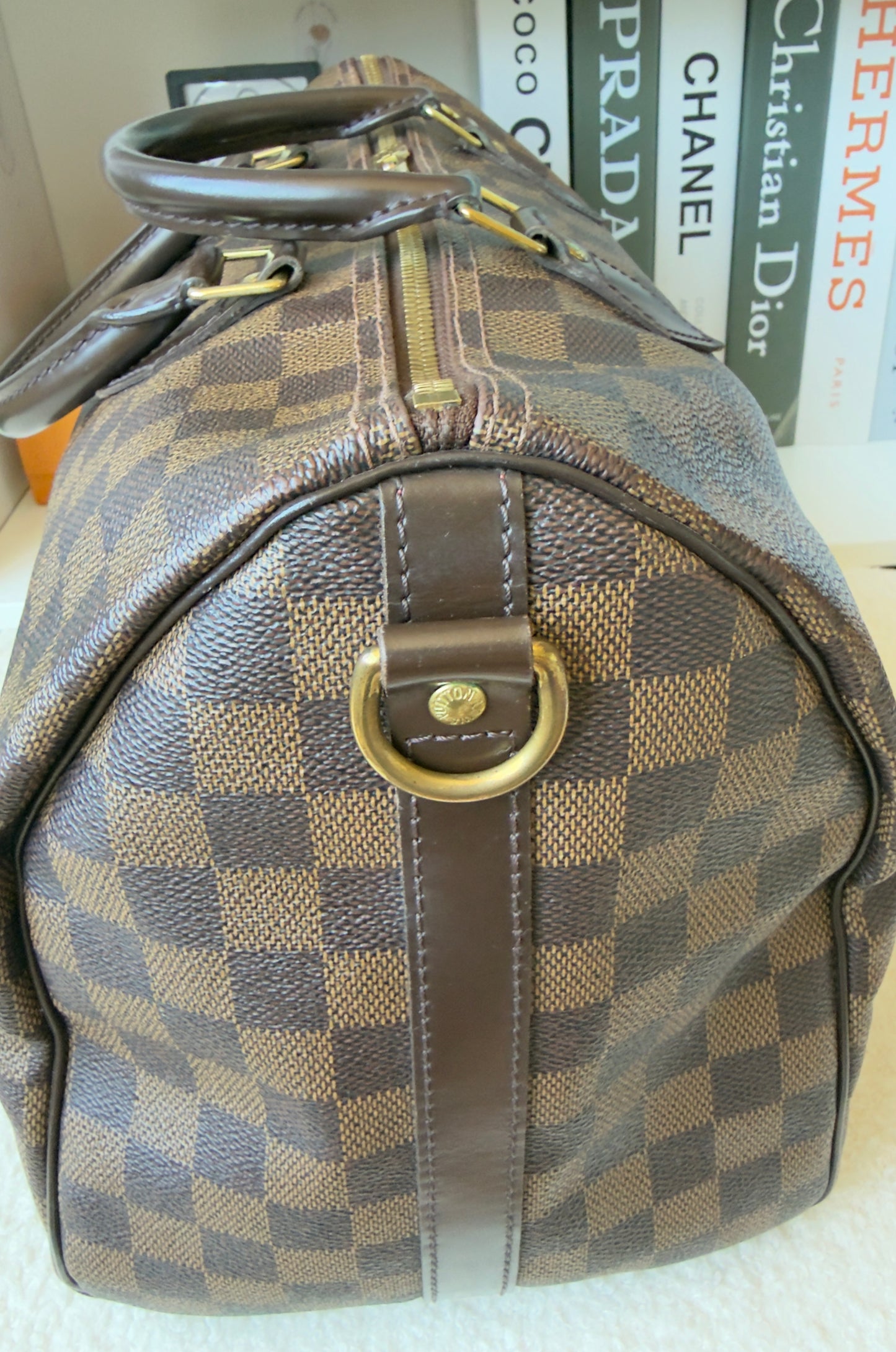 SPEEDY 35 BANDOULIER DAMIER EBENE BAG