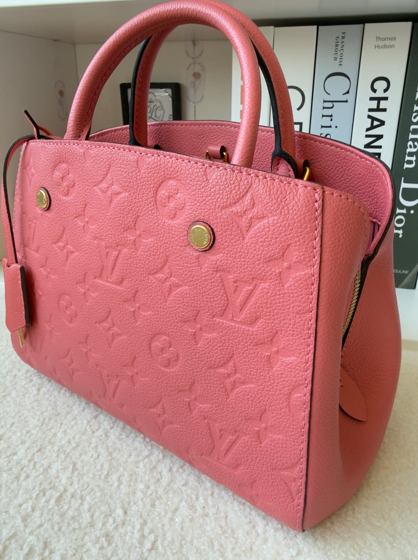 MONTAIGNE BB PINK CHERRY BLOSSOM MNG EMBOSSED CALFSKIN LEATHER