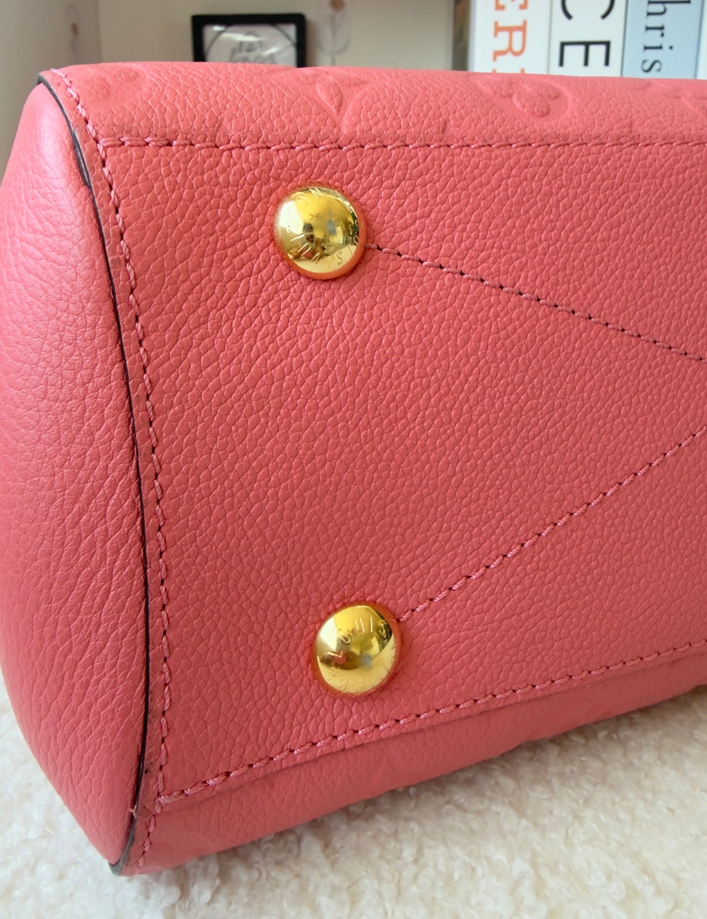 MONTAIGNE BB PINK CHERRY BLOSSOM MNG EMBOSSED CALFSKIN LEATHER
