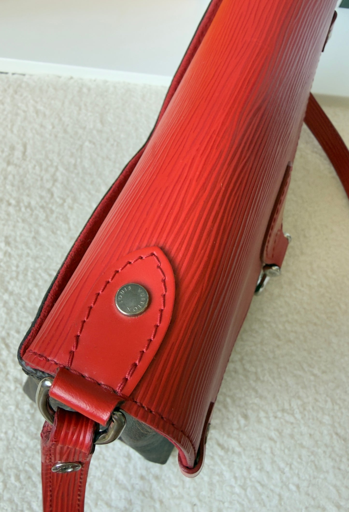 ST’MICHEL COQUELICOT RED EPI LEATHER MNG CANVAS BAG