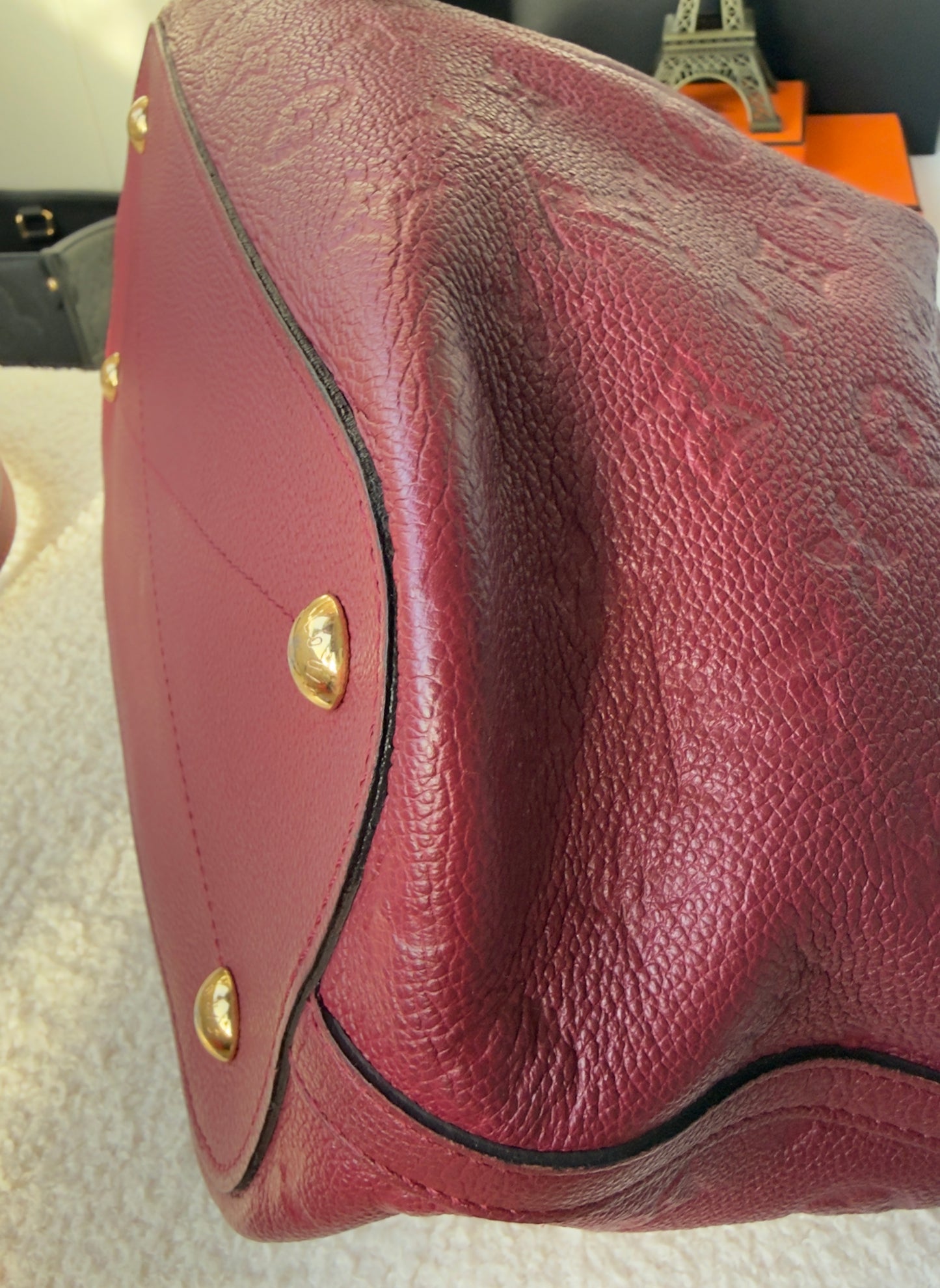 MAZARINE MM RED/BURGUNDY EMPREINTE HAND & SHOULDER BAG
