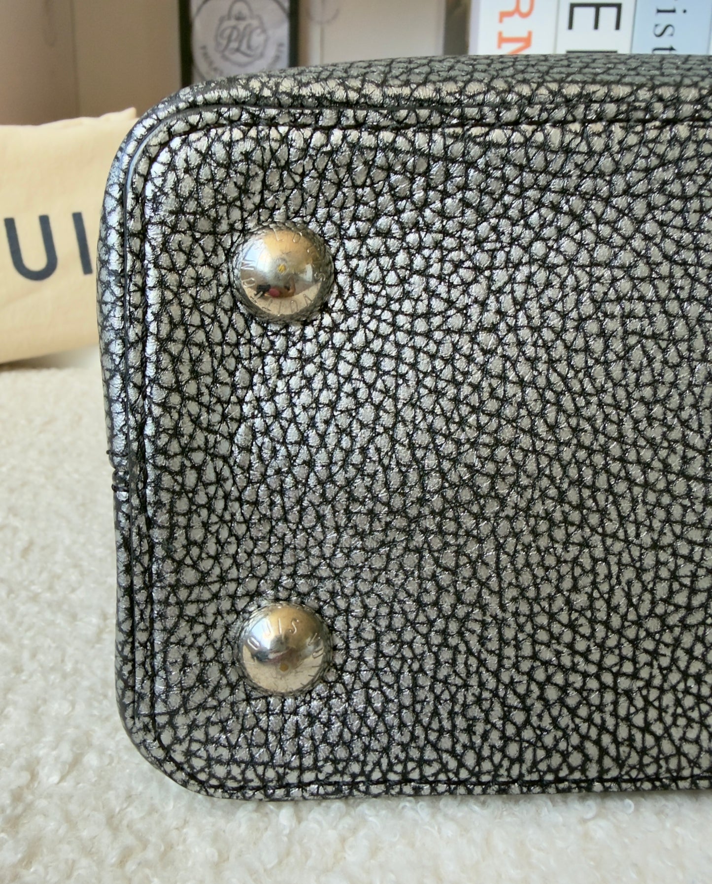 Capucines PM Chrome Taurillon Metallic Leather Crossbody Bag Silver