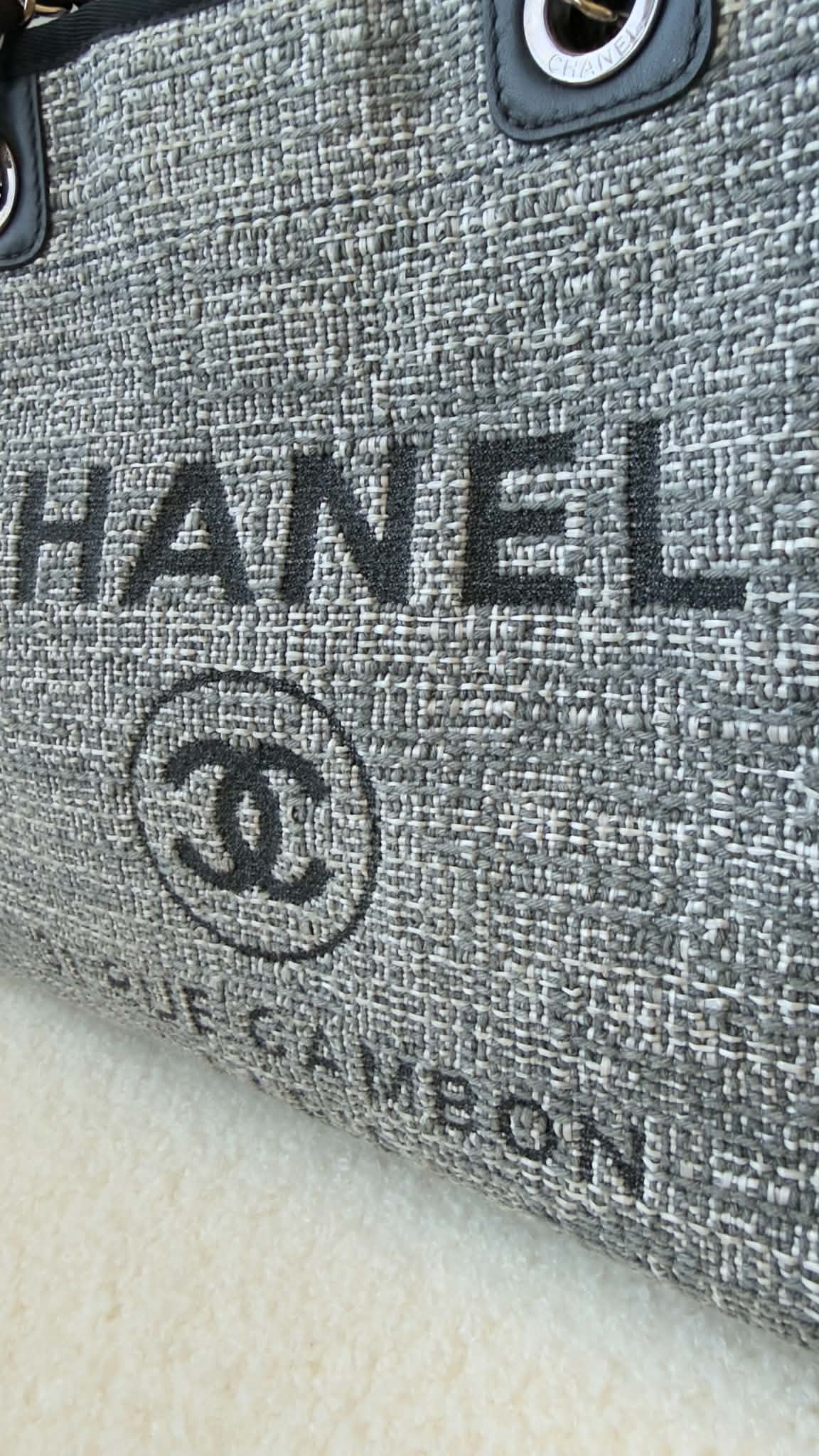 Chanel Woven Straw Raffia Small Deauville Tote Grey