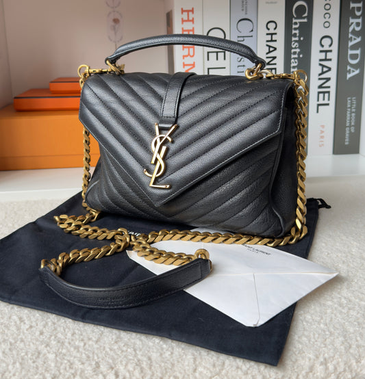 YSL SHEEPSKIN MATELASSE CHEVRON COLLEGE MEDIUM BLACK