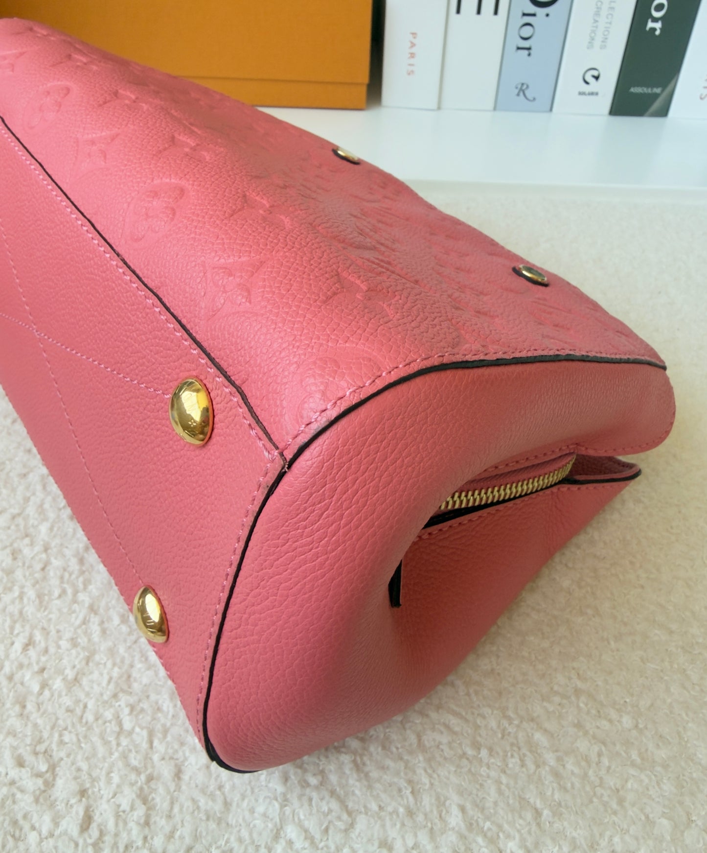 MONTAIGNE BB PINK CHERRY BLOSSOM MNG EMBOSSED CALFSKIN LEATHER