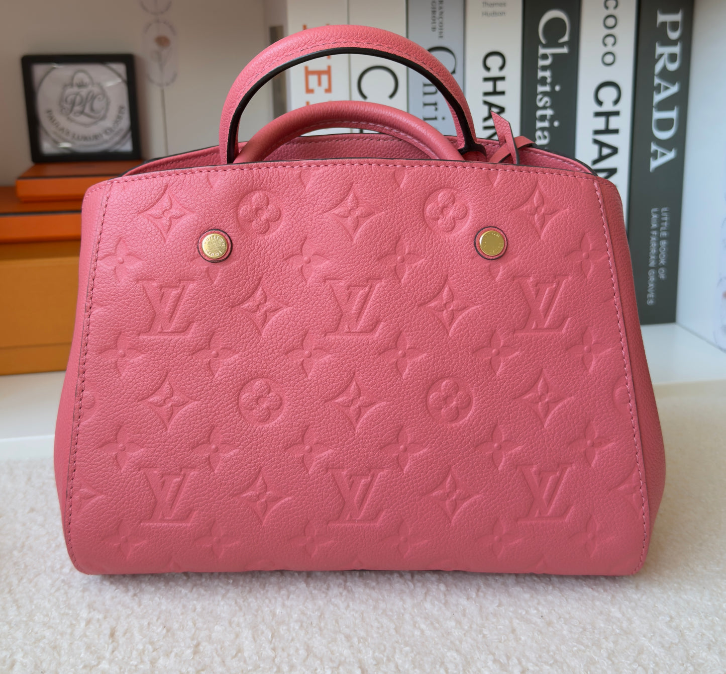 MONTAIGNE BB PINK CHERRY BLOSSOM MNG EMBOSSED CALFSKIN LEATHER