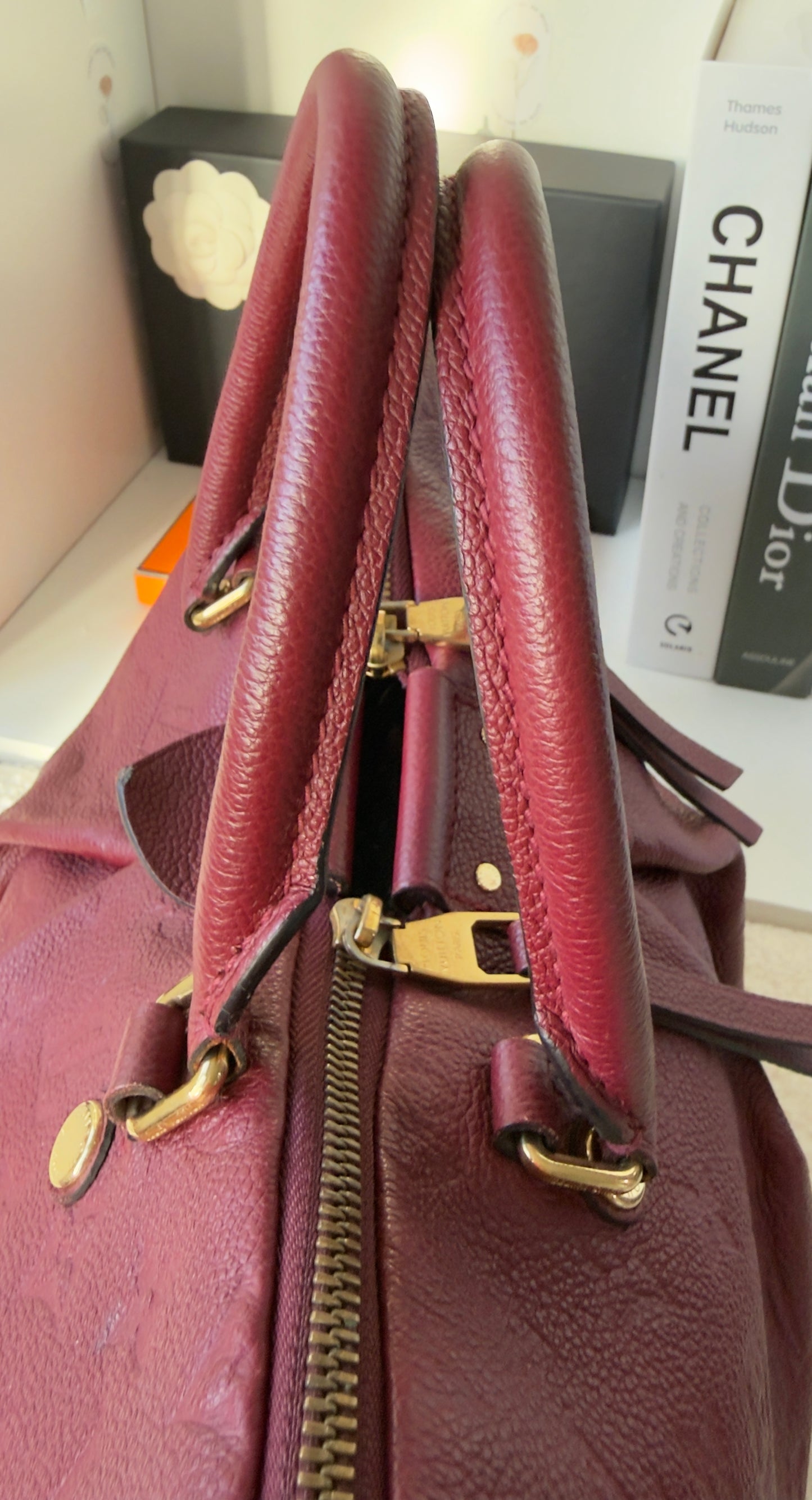 MAZARINE MM RED/BURGUNDY EMPREINTE HAND & SHOULDER BAG