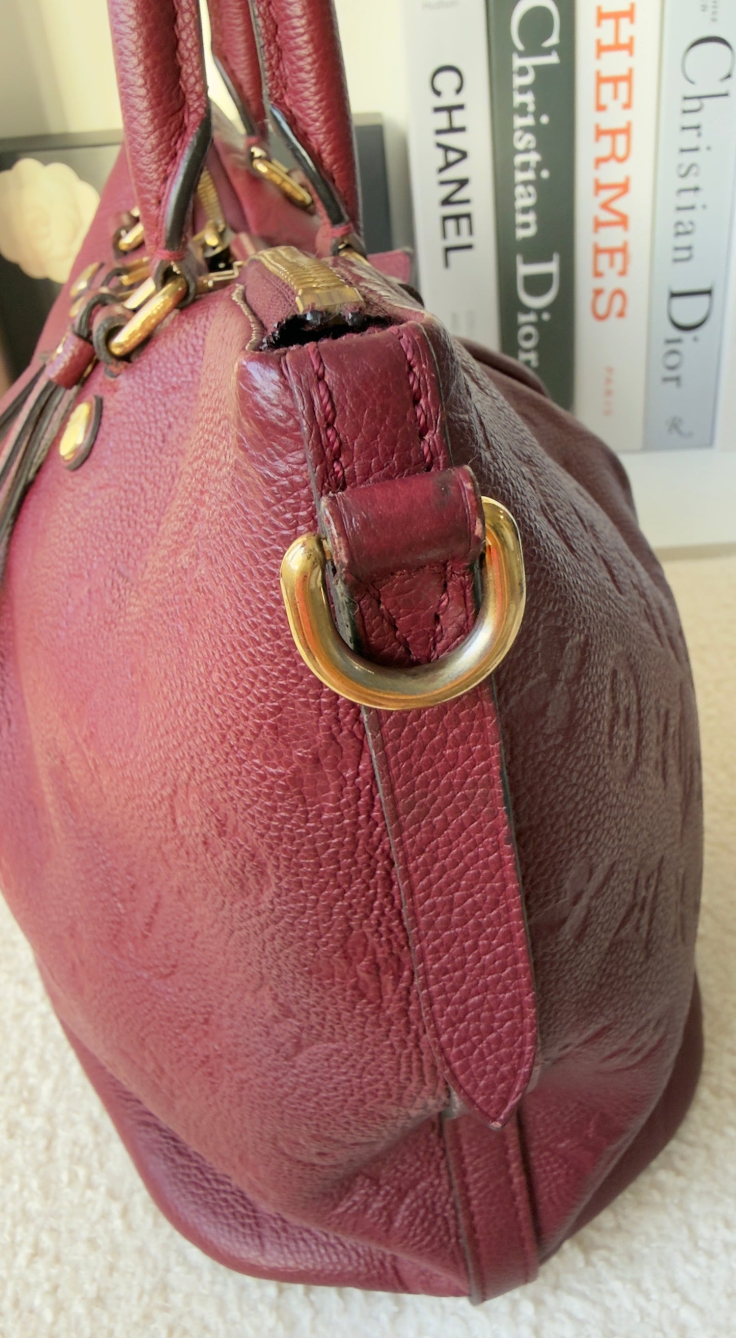 MAZARINE MM RED/BURGUNDY EMPREINTE HAND & SHOULDER BAG